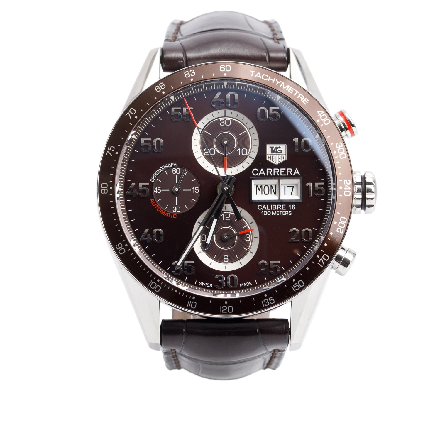 Tag Heuer Stainless Steel Carrera 43 MM Automatic Chronograph Watch Brown Dial CV2A12