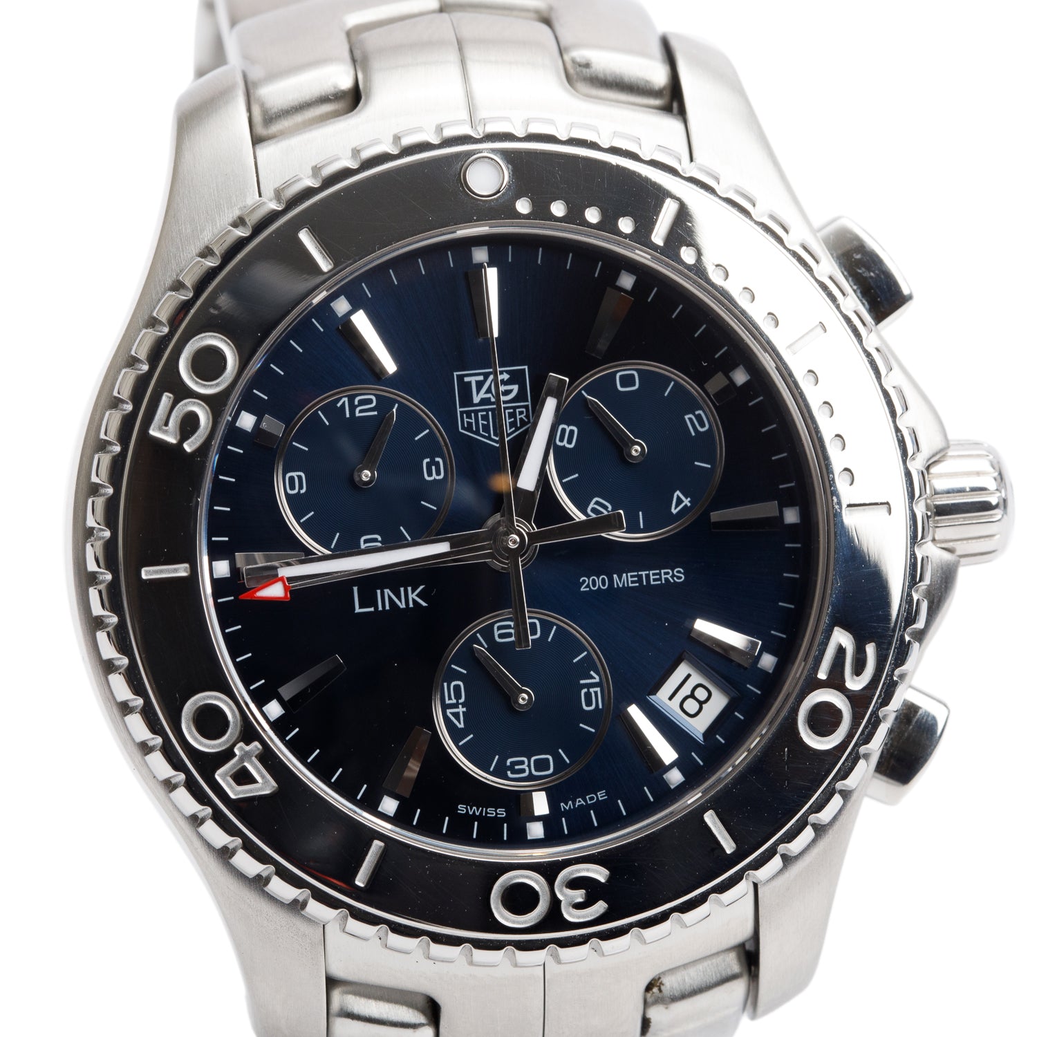 Tag Heuer Stainless Steel Link 42 MM Chronograph Quartz Watch Blue Dial CJ1112