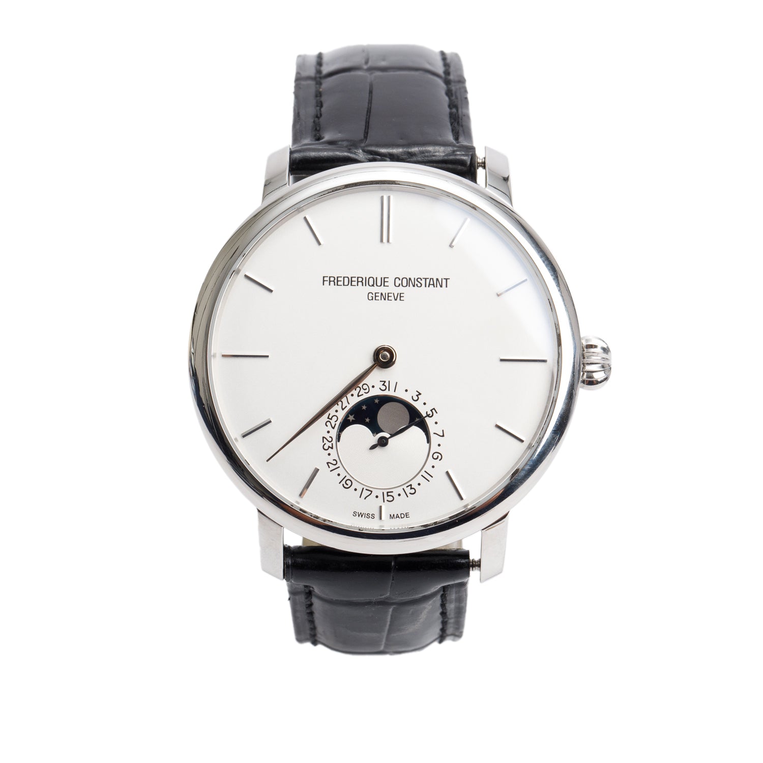 Frederique Constant Stainless Steel Slimline 42 MM Moonphase Automatic Watch w/ Box & Papers