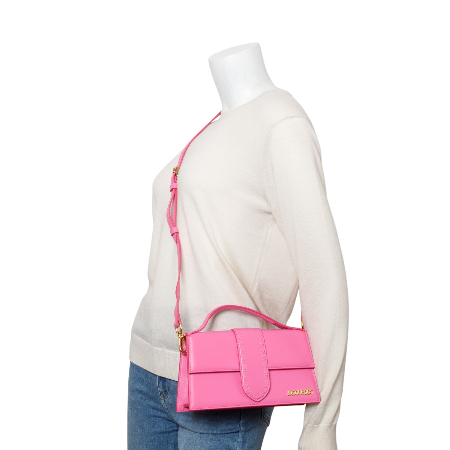 Jacquemus Pink Leather Le Grand Bambino Bag w/ Strap