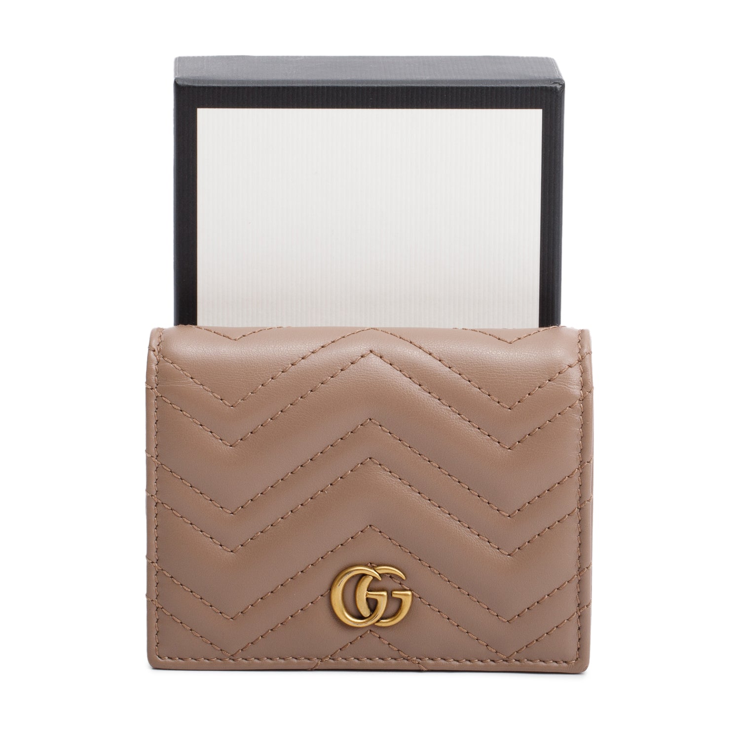 Gucci Beige Quilted GG Marmont Leather Card Case Wallet w/ Box