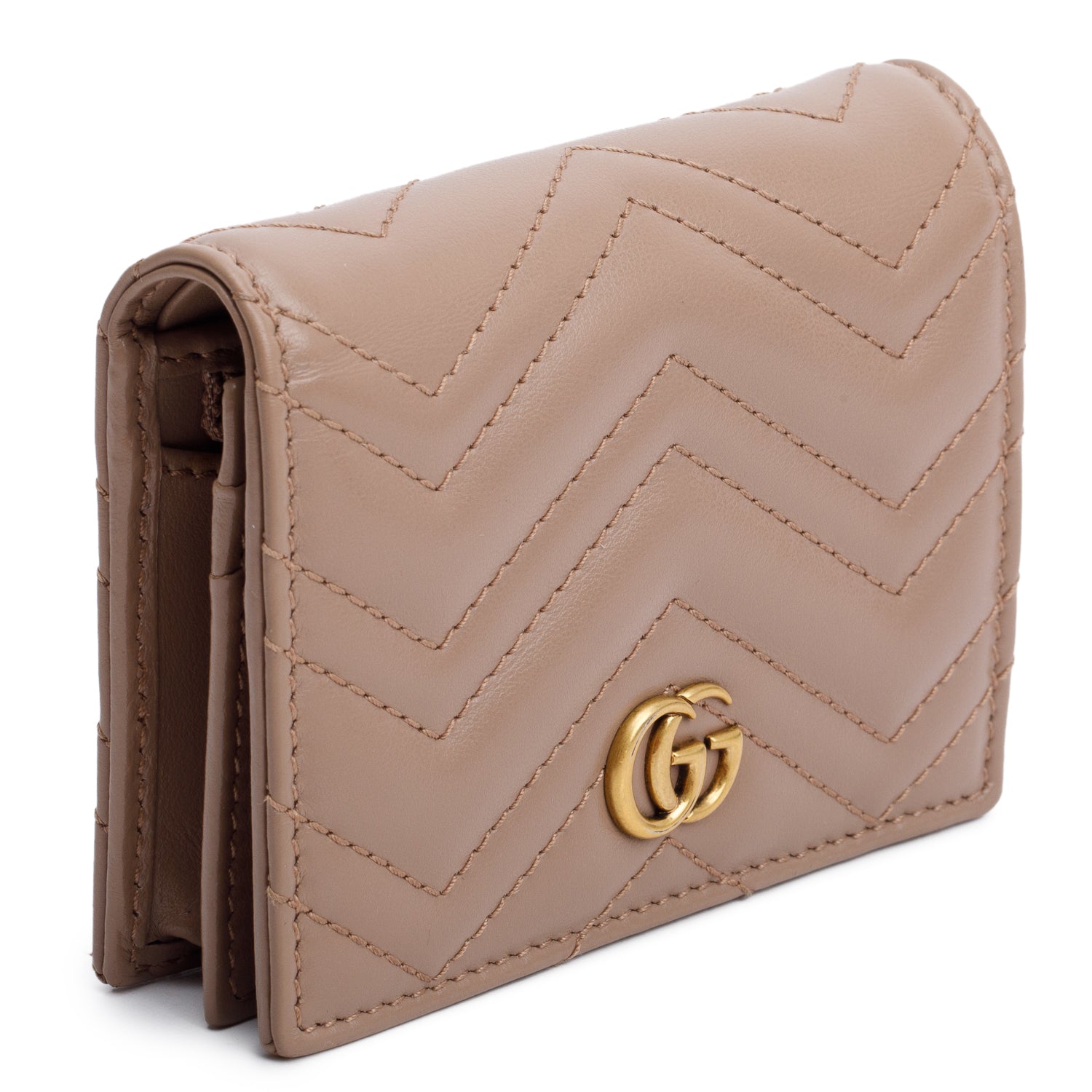 Gucci Beige Quilted GG Marmont Leather Card Case Wallet w/ Box