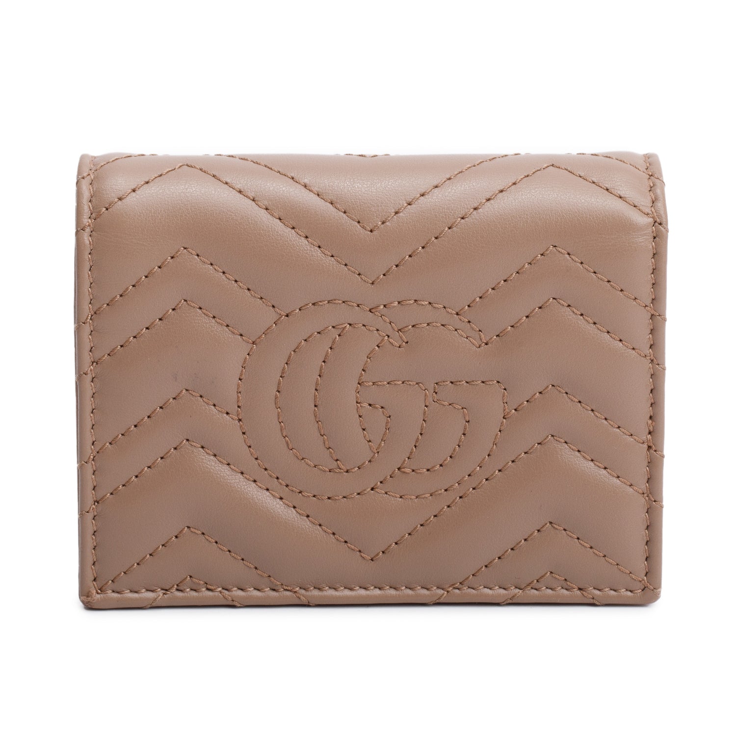 Gucci Beige Quilted GG Marmont Leather Card Case Wallet w/ Box