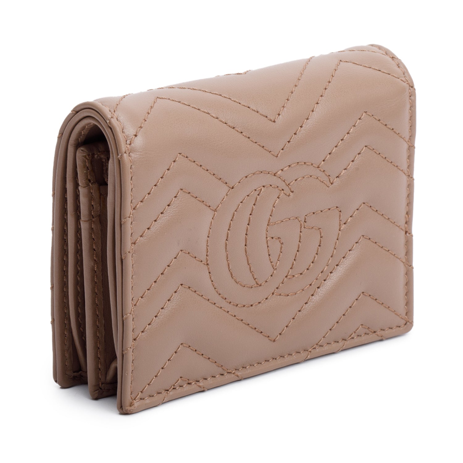 Gucci Beige Quilted GG Marmont Leather Card Case Wallet w/ Box