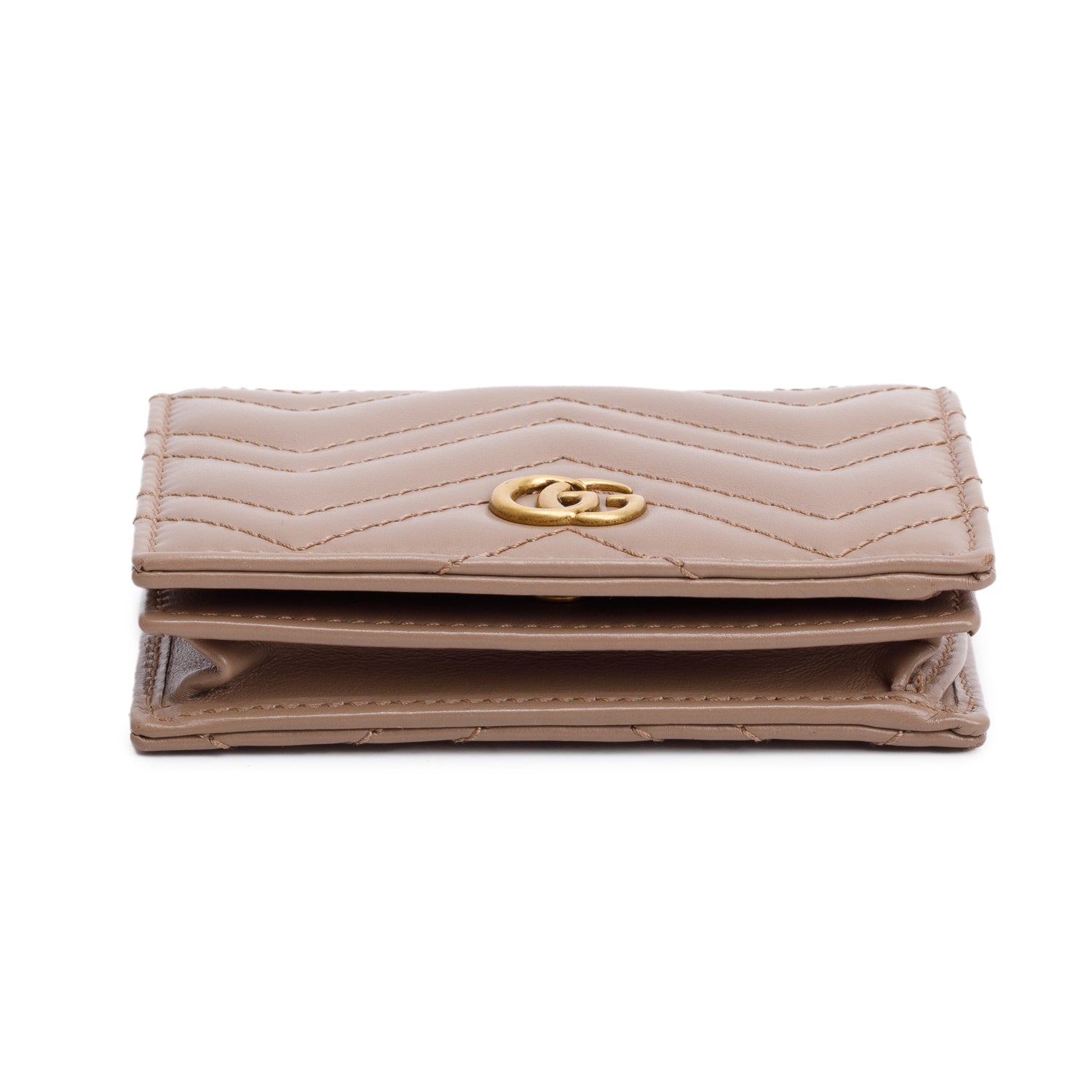 Gucci Beige Quilted GG Marmont Leather Card Case Wallet w/ Box