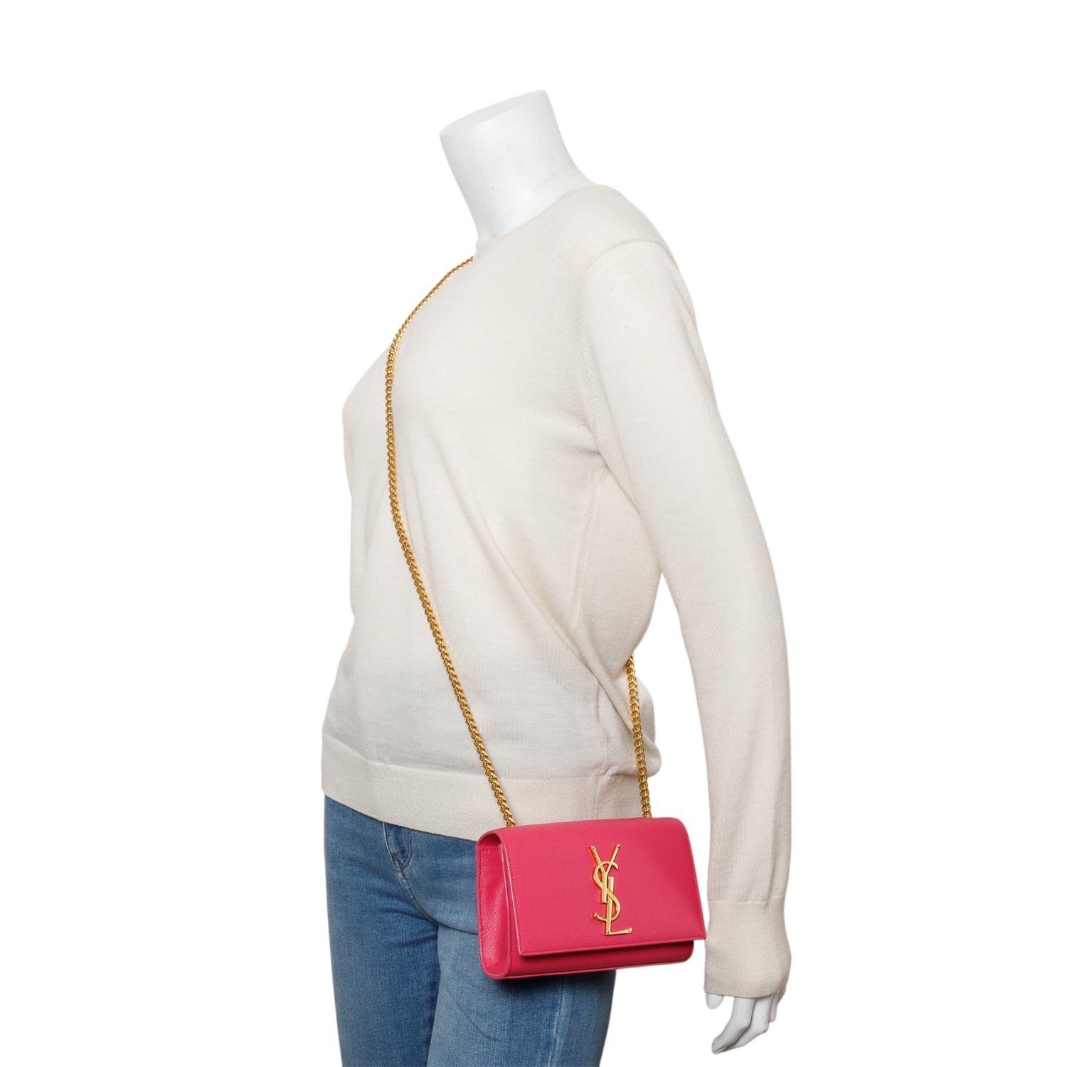 Saint Laurent Pink Grain De Poudre Leather Mini Monogram Kate Bag