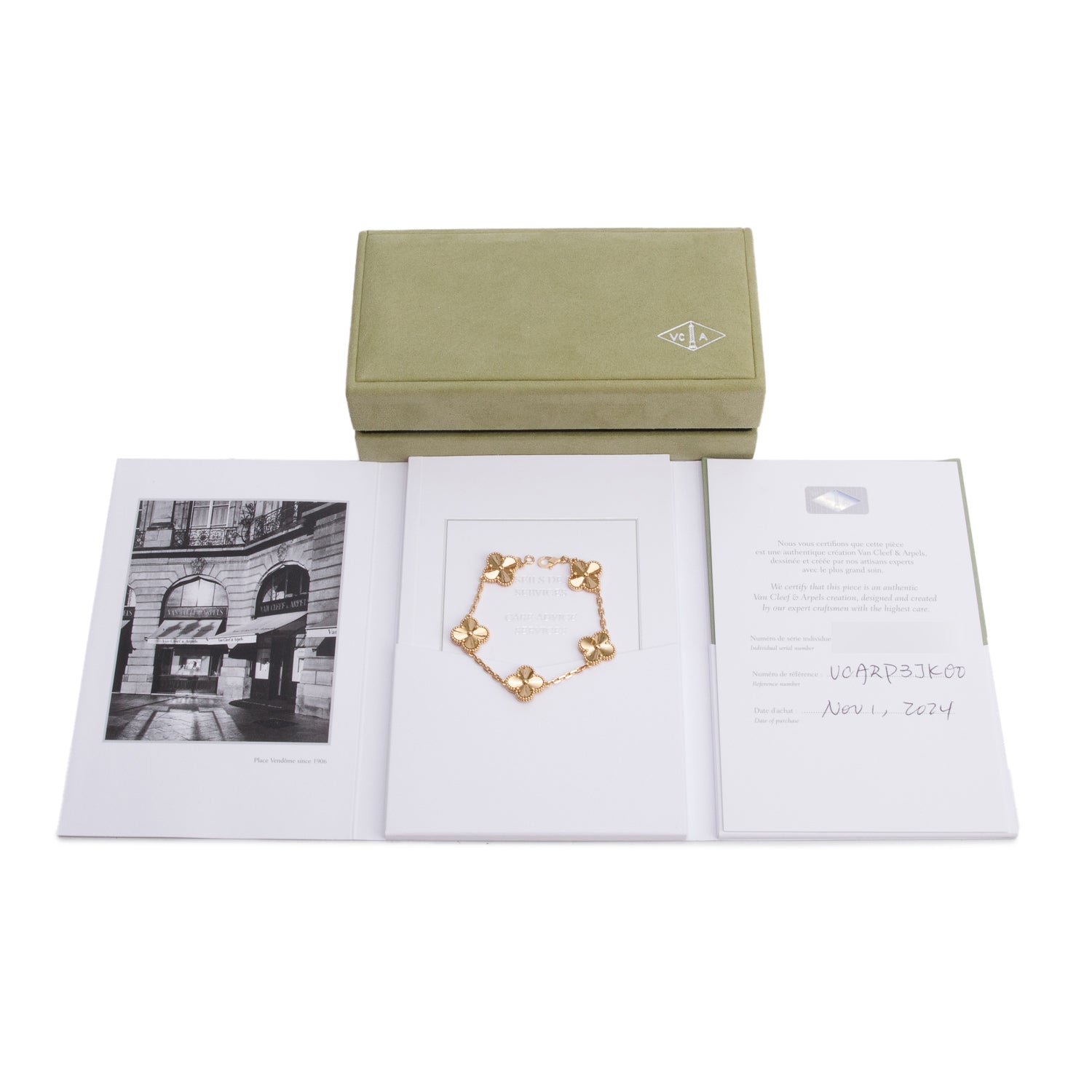 Van Cleef & Arpels 2024 18k Yellow Gold Vintage Alhambra 5 Motif Bracelet w/ Box, Receipt & Certificate