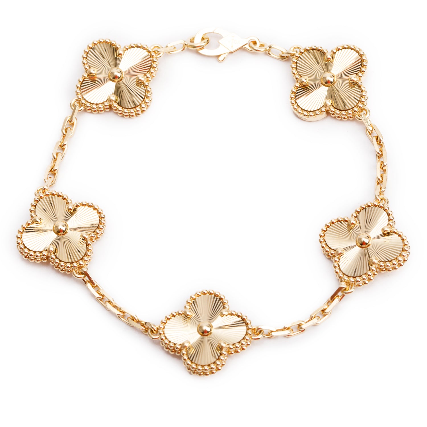 Van Cleef & Arpels 2024 18k Yellow Gold Vintage Alhambra 5 Motif Bracelet w/ Box, Receipt & Certificate