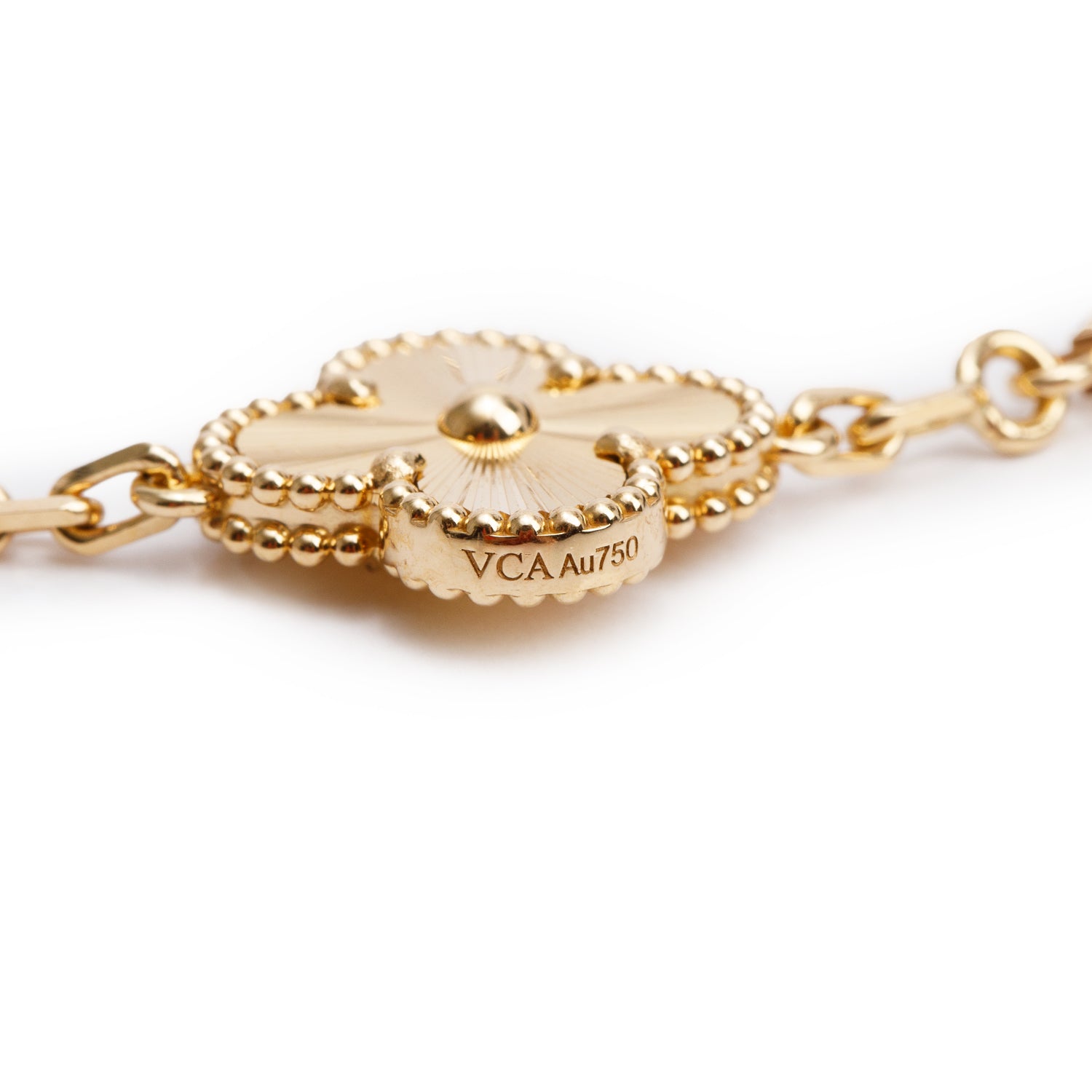 Van Cleef & Arpels 2024 18k Yellow Gold Vintage Alhambra 5 Motif Bracelet w/ Box, Receipt & Certificate