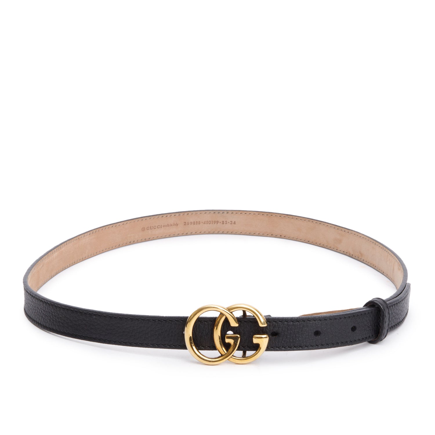 Gucci Black Leather GG Marmont Skinny Belt, 85 34