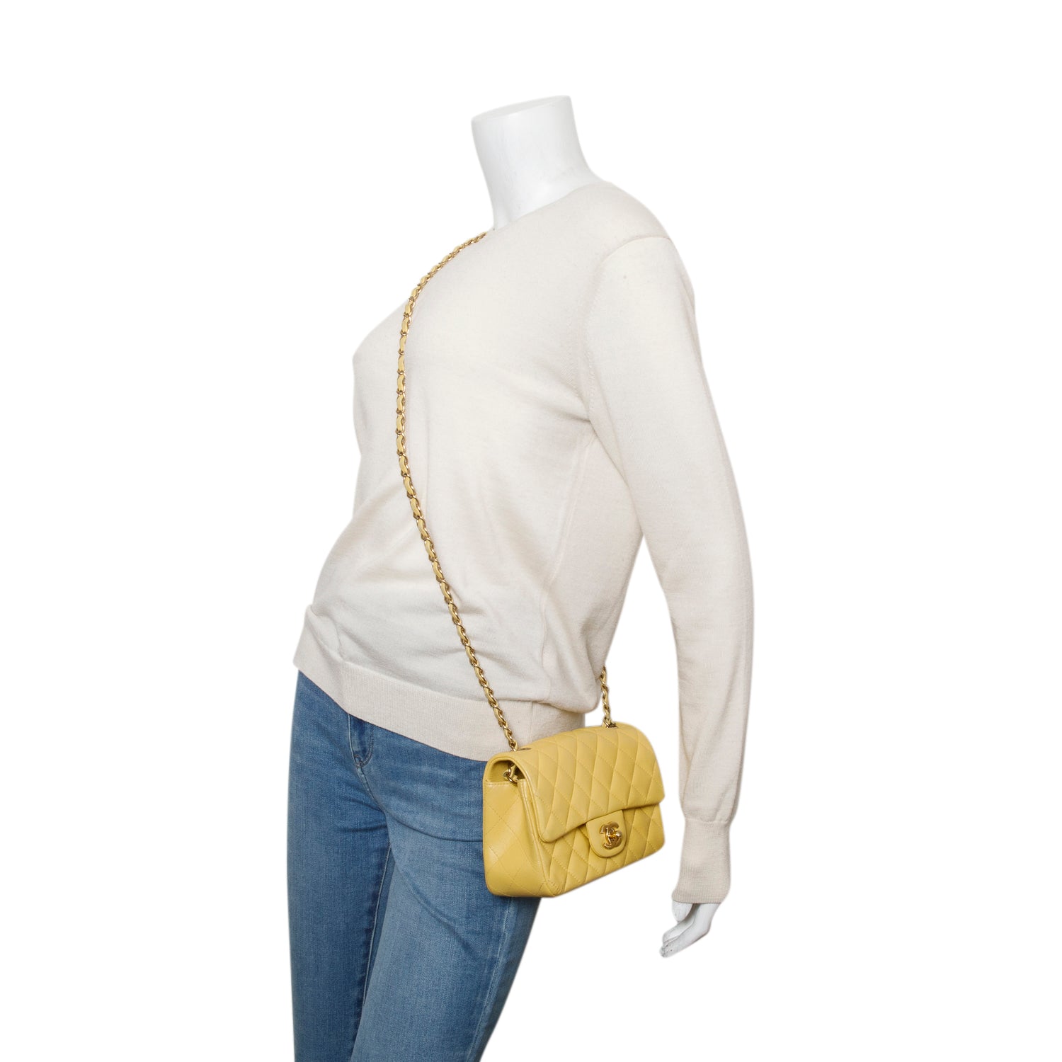 Chanel Yellow Quilted Lambskin Leather Classic Mini Rectangular Flap Bag