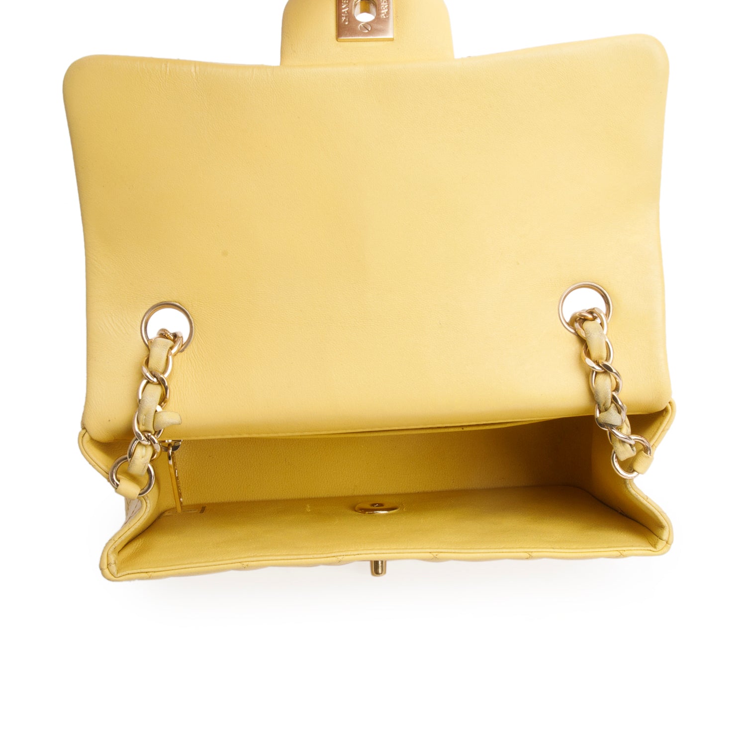 Chanel Yellow Quilted Lambskin Leather Classic Mini Rectangular Flap Bag