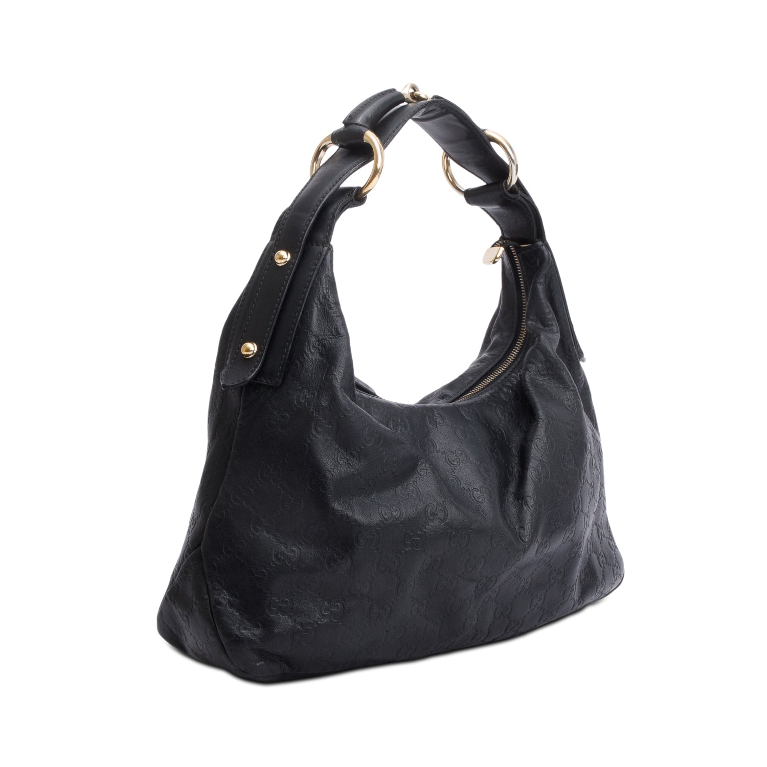 Gucci Black Signature Leather Medium Horsebit Hobo
