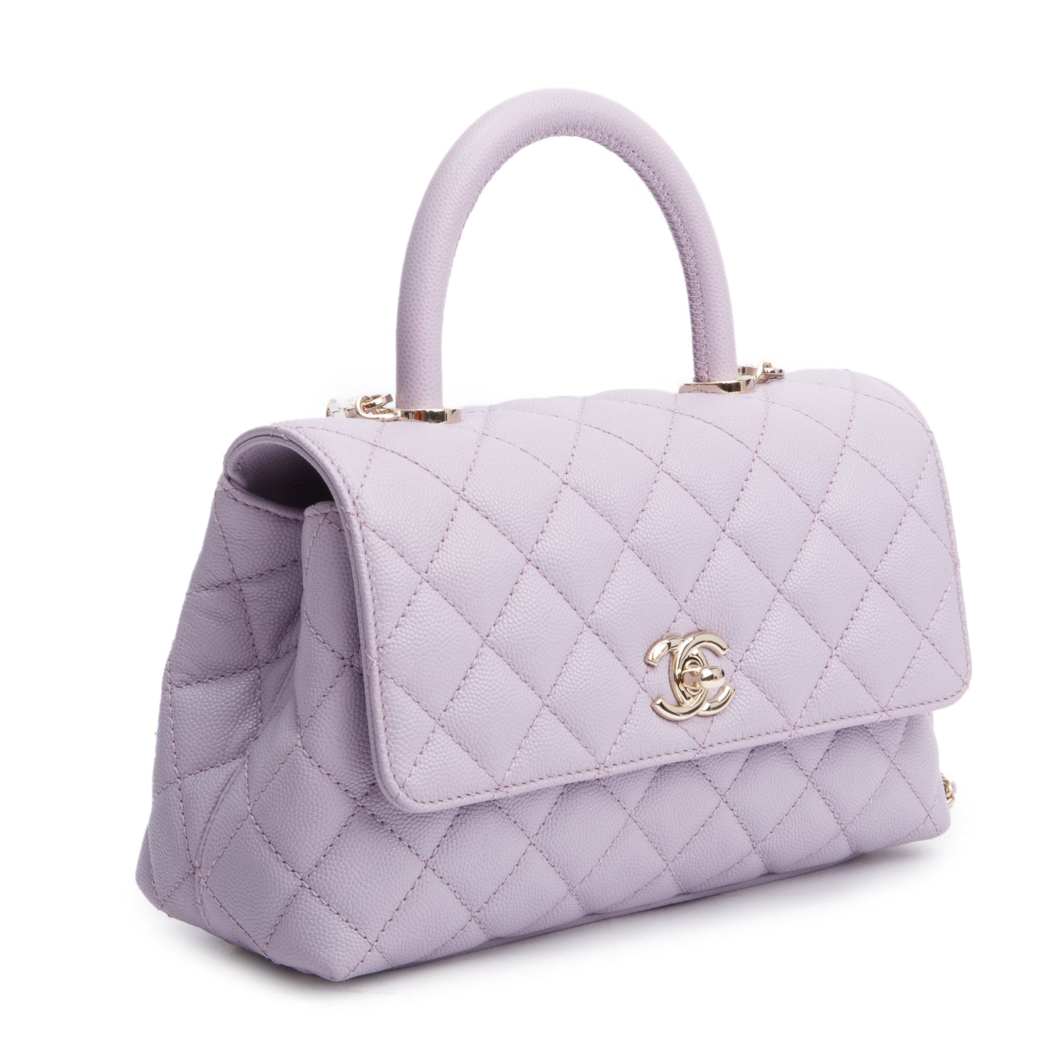 Chanel Purple Quilted Caviar Leather Small Coco Handle Bag w/ Strap & Box