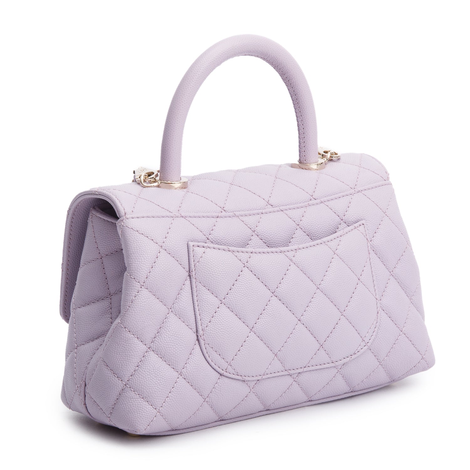 Chanel Purple Quilted Caviar Leather Small Coco Handle Bag w/ Strap & Box