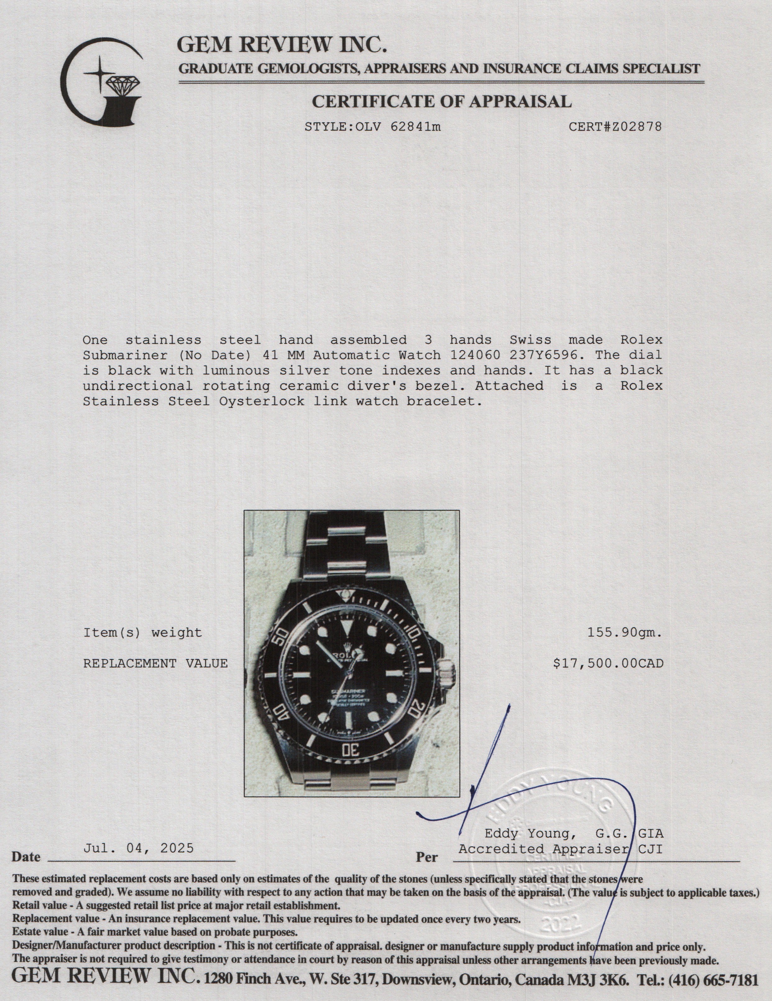 Rolex 2023 Stainless Steel Submariner (No Date) 41 MM Automatic Watch 124060 w/ Box, Receipt & Papers