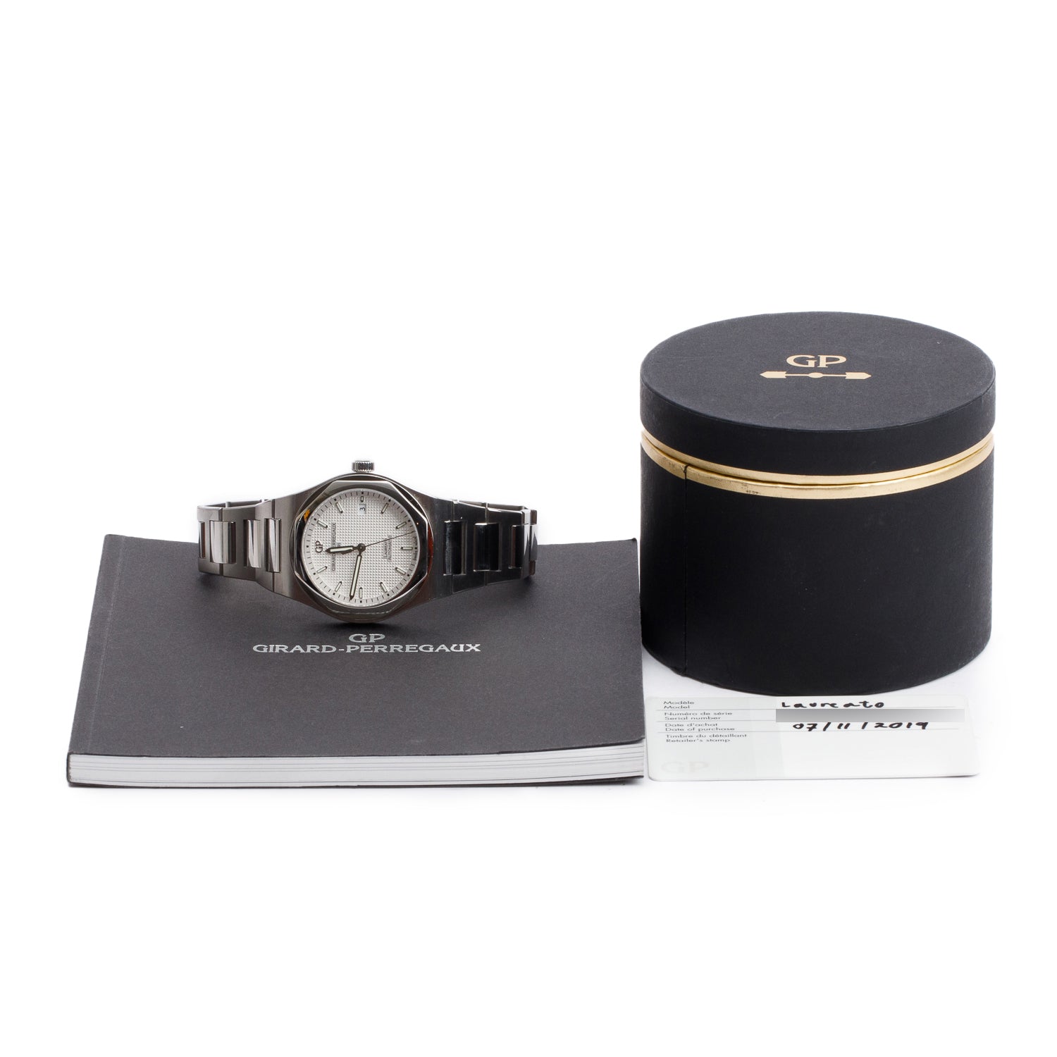 Girard Perregaux Limited Edition 225th Anniversary Stainless Steel Laureato 41 MM Automatic Watch Silver Dial 81000 w/ Box & Papers