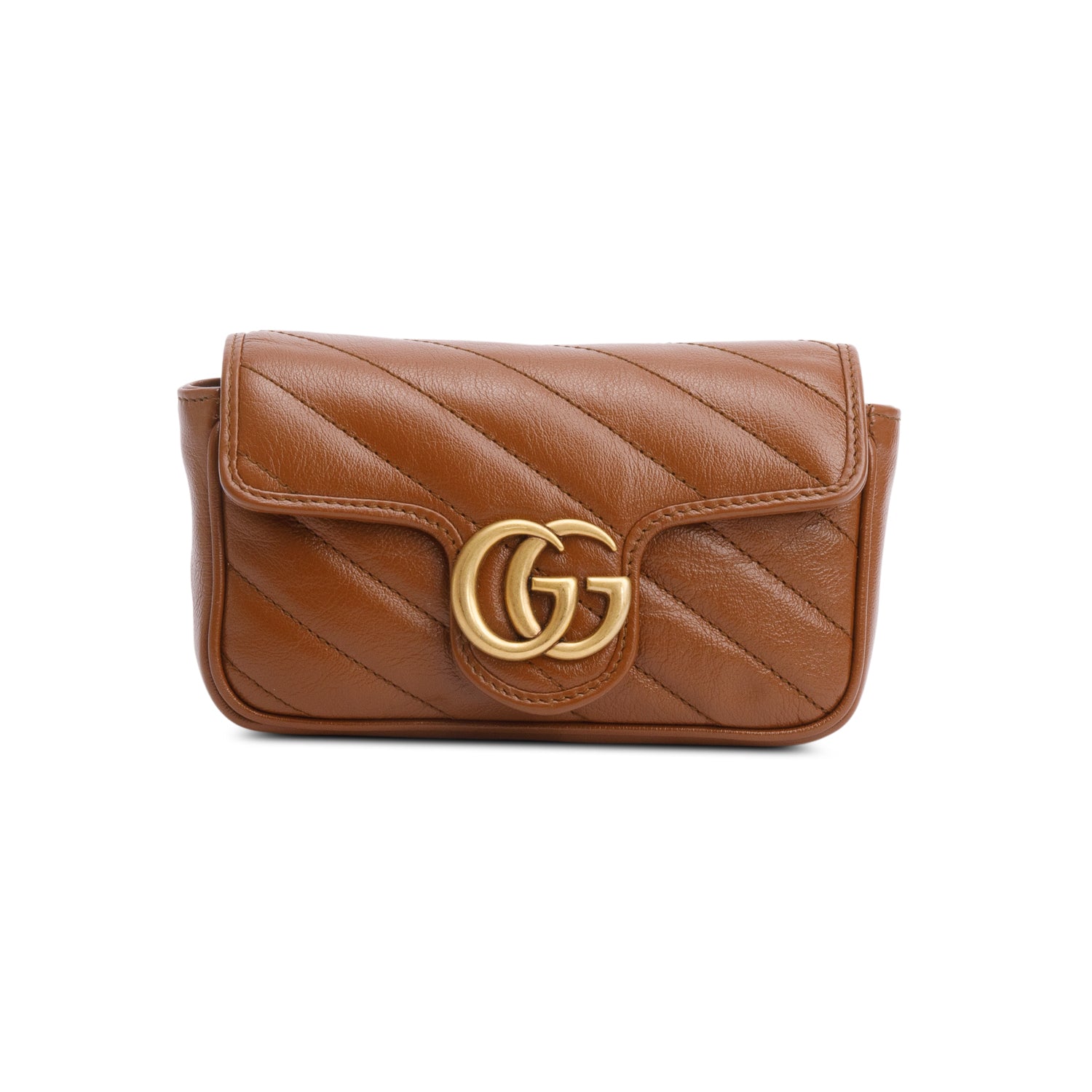 Gucci Brown GG Marmont Matelasse Leather Super Mini Bag w/ Box