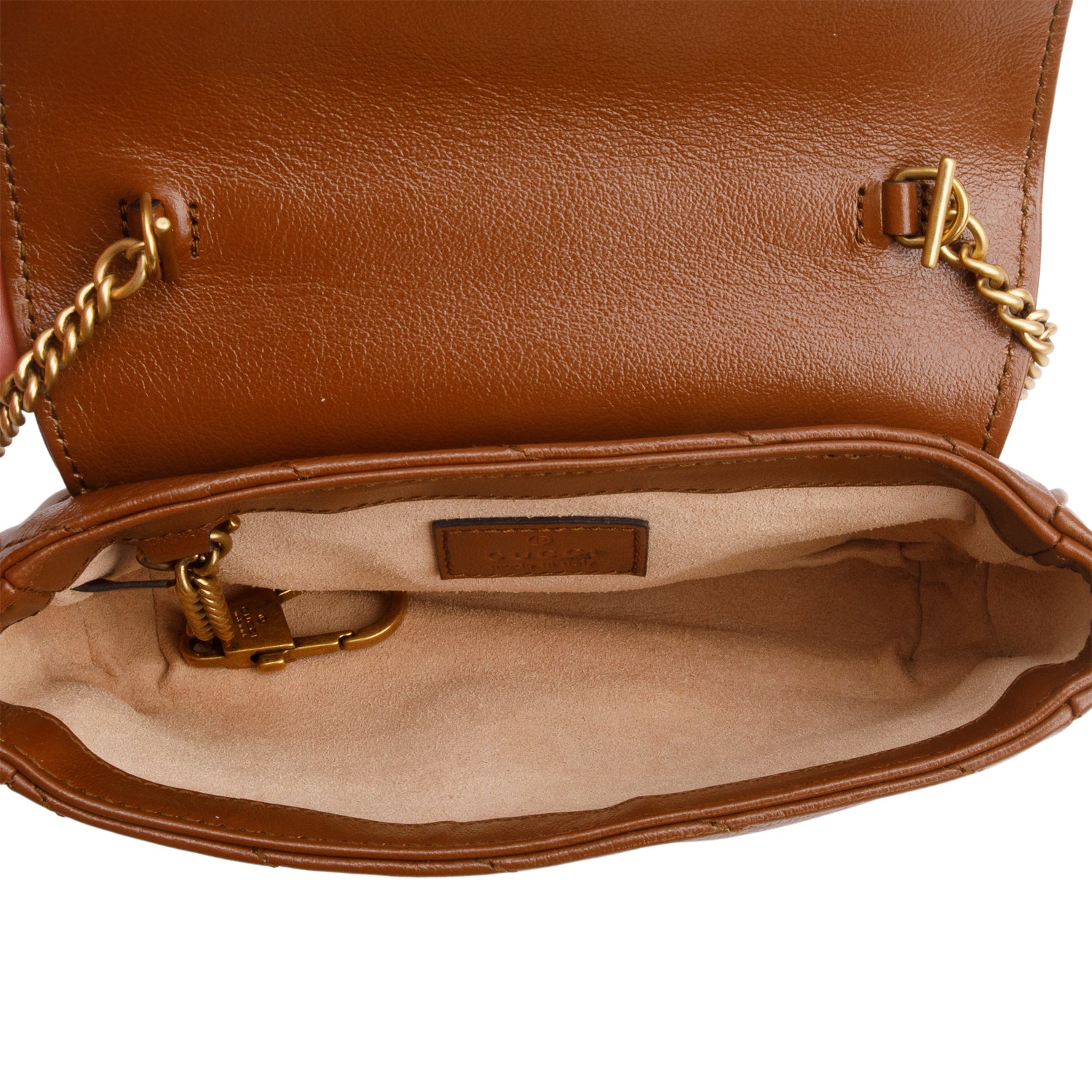 Gucci Brown GG Marmont Matelasse Leather Super Mini Bag w/ Box