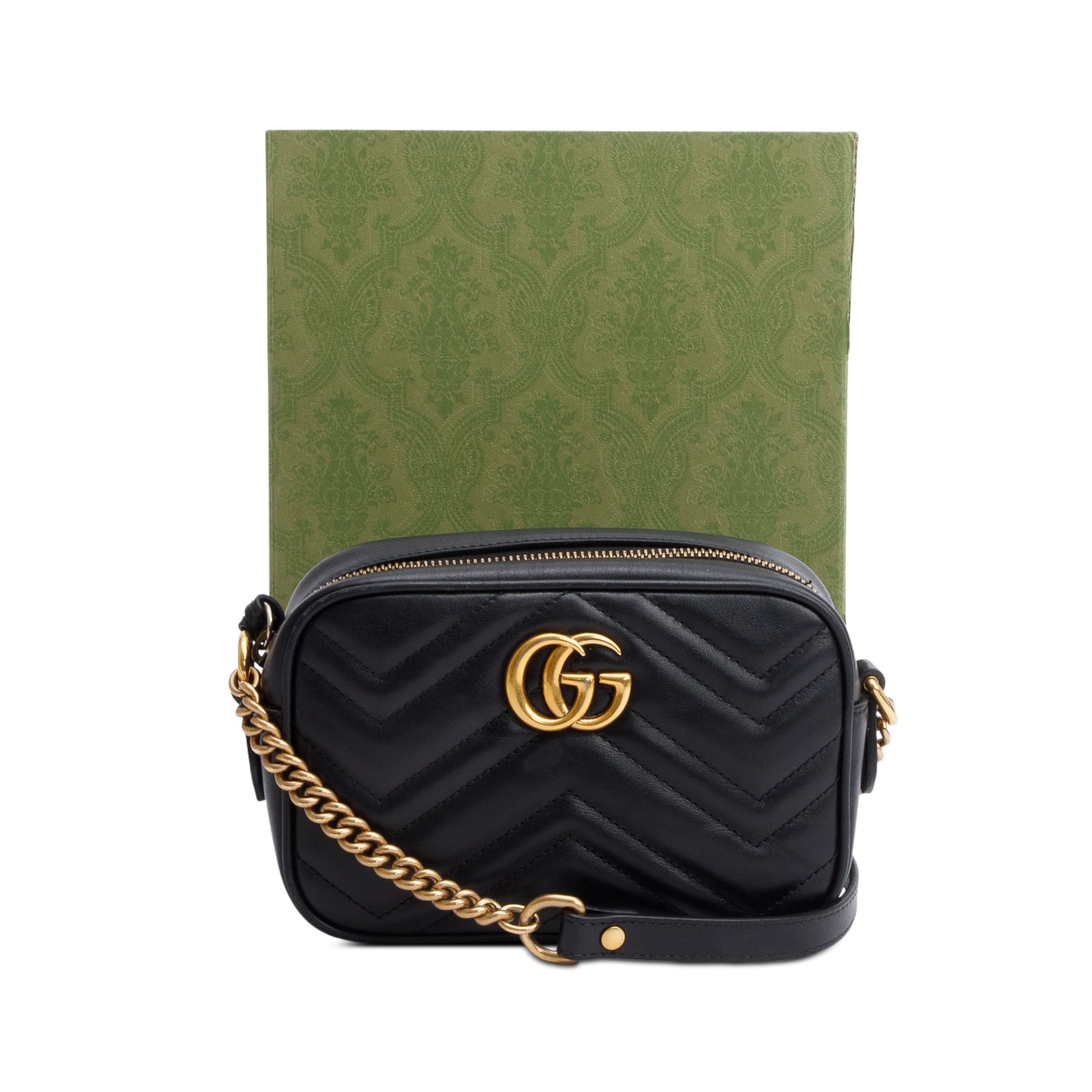 Gucci Black GG Marmont Matelasse Mini Camera Bag w/ Box