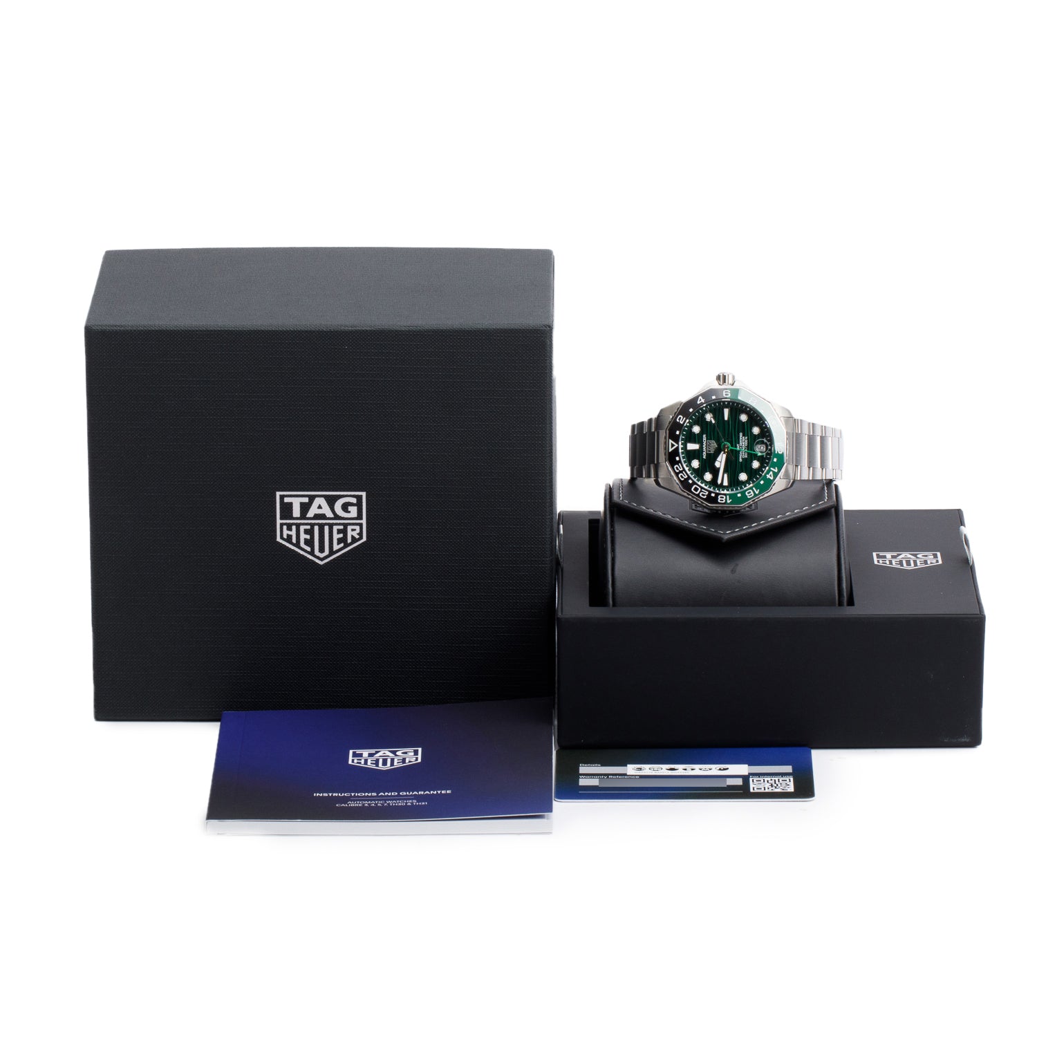 Tag Heuer 2025 Stainless Steel Aquaracer Professional 300M GMT 42 MM Automatic Watch Green Dial WBP5115 w/ Box, Receipt & Papers