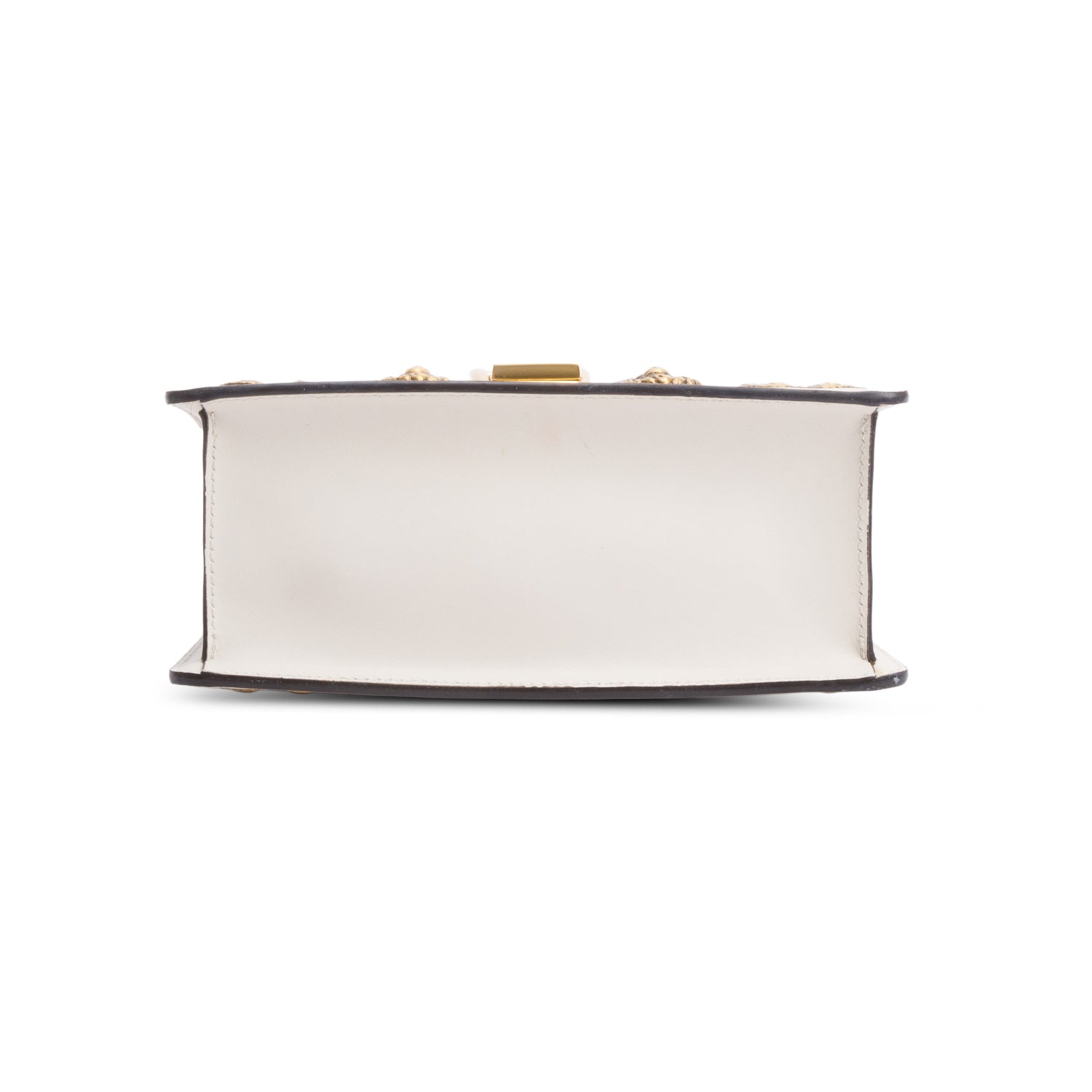 Gucci White Calfskin Leather Web Animal Studs Mini Sylvie Top Handle Bag w/ Straps & Box
