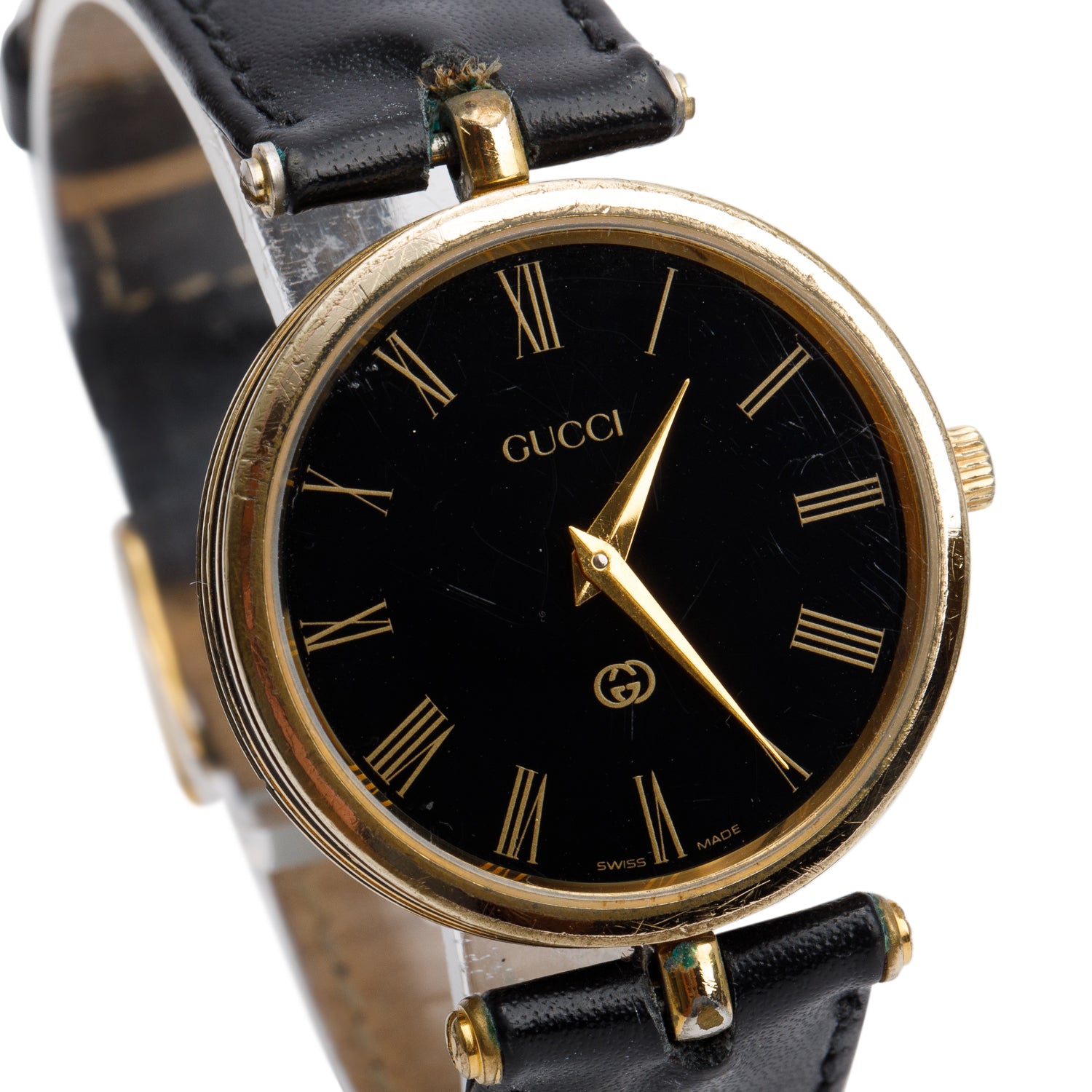 Gucci Vintage Gold Plated Stainless Steel Stack 2000M 30 MM Quartz Watch w/ Box