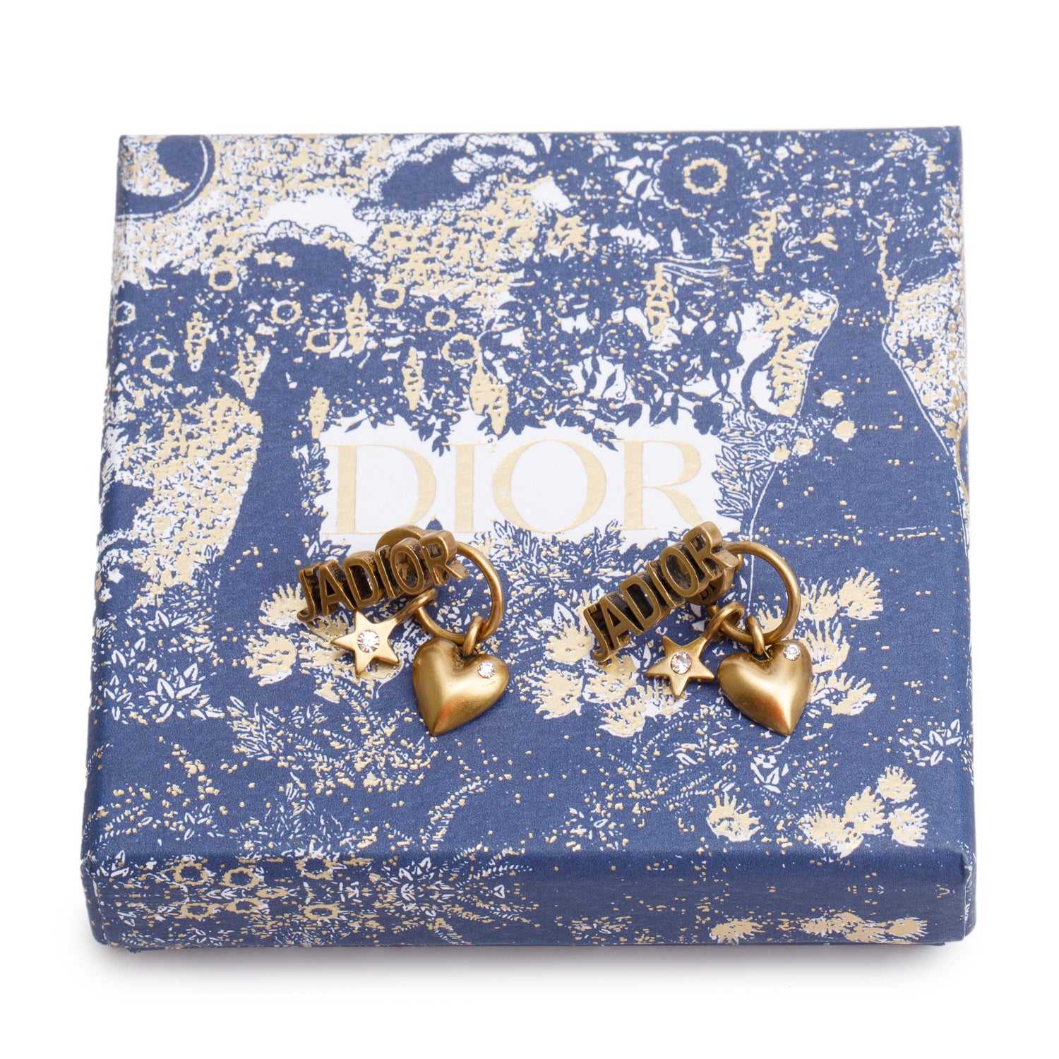 Christian Dior Gold-Plated Crystal J'Adior Heart & Star Earrings w/ Box