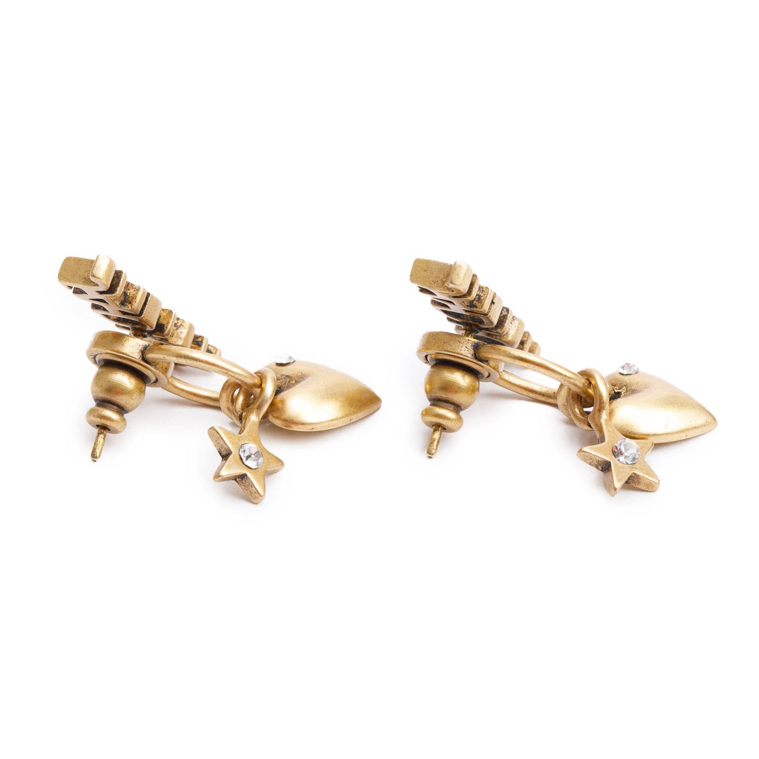 Christian Dior Gold-Plated Crystal J'Adior Heart & Star Earrings w/ Box