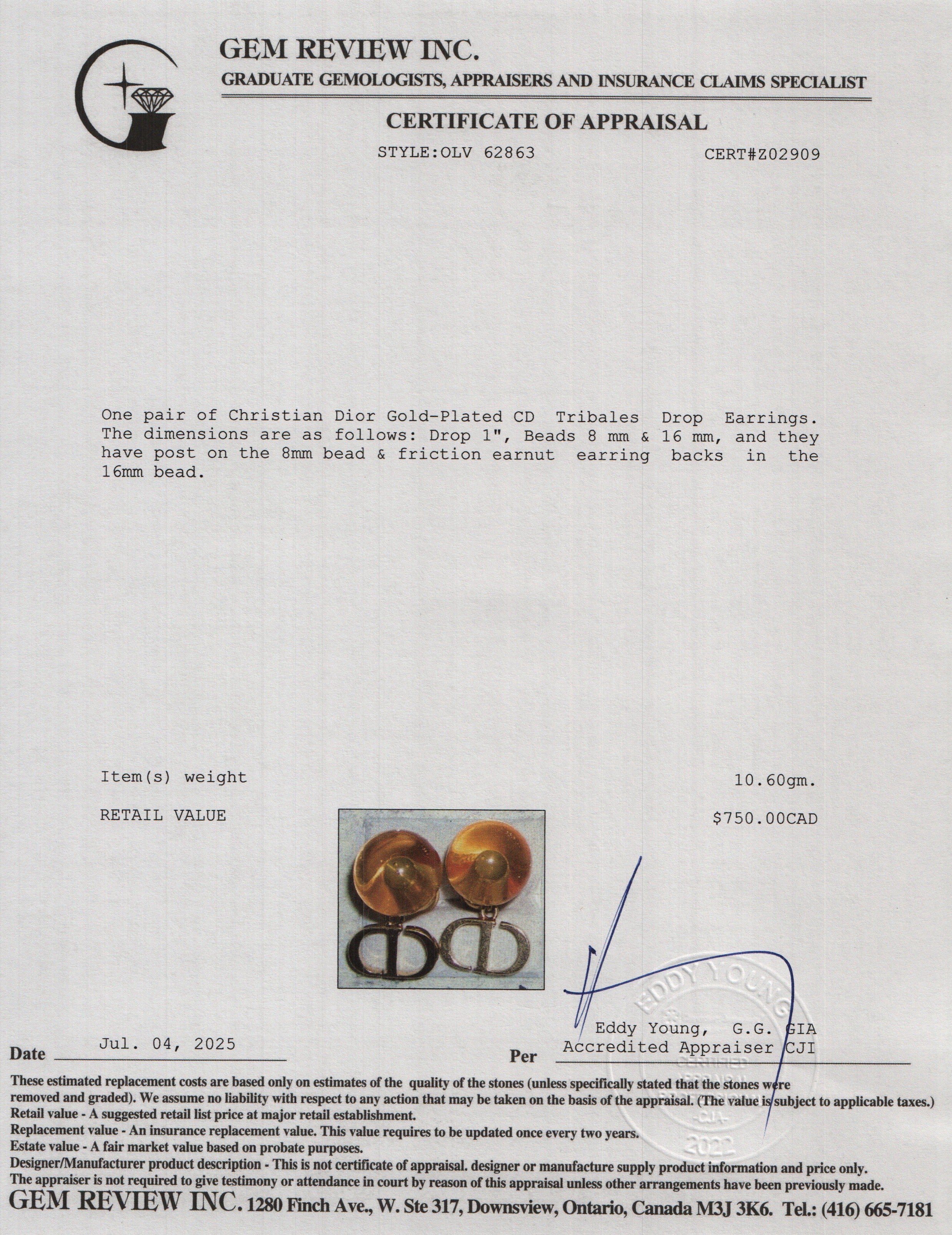 Christian Dior Gold-Plated CD Tribales Drop Earrings