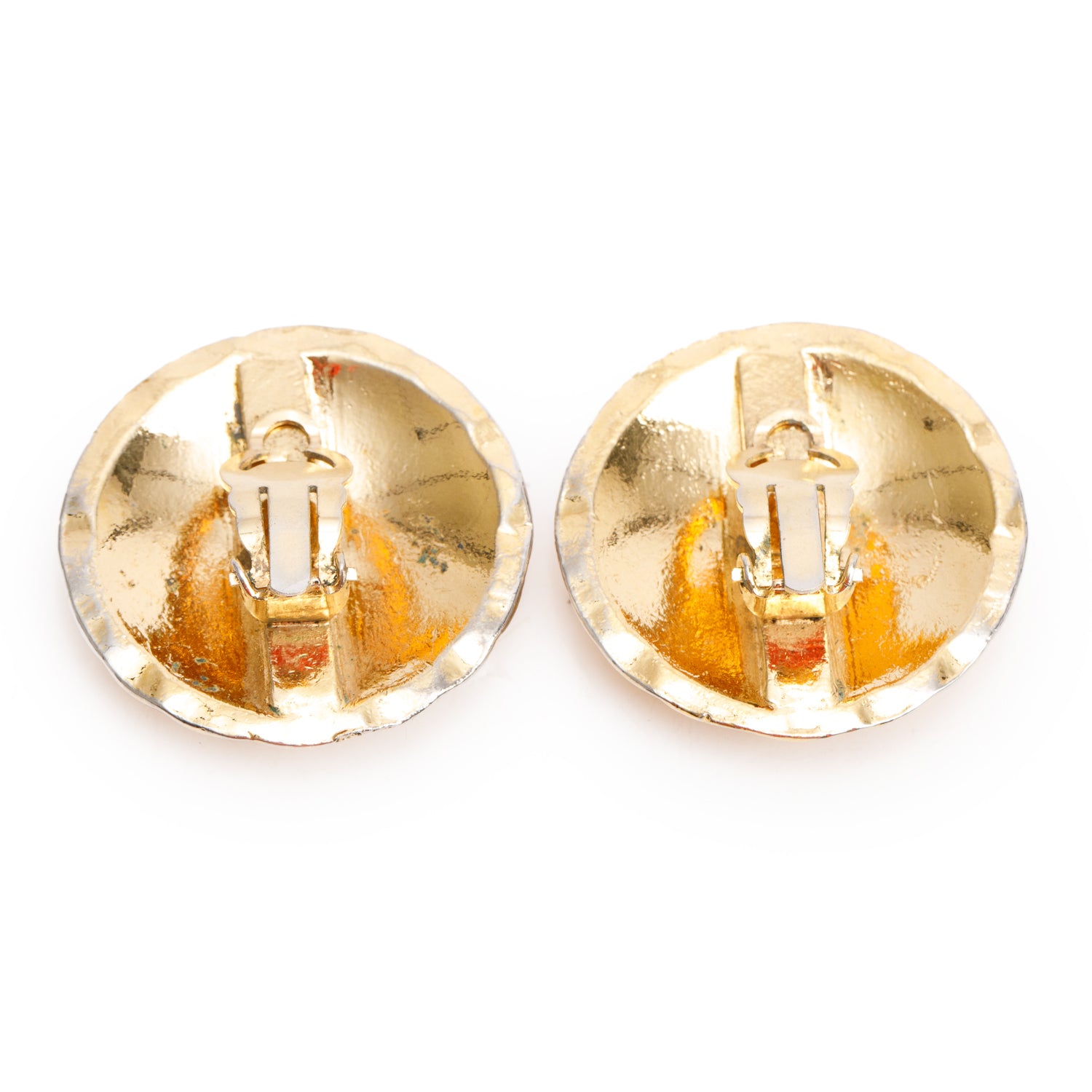 Chanel Vintage Gold Plated CC Quilted Round Clip-On Earrings w/ Box