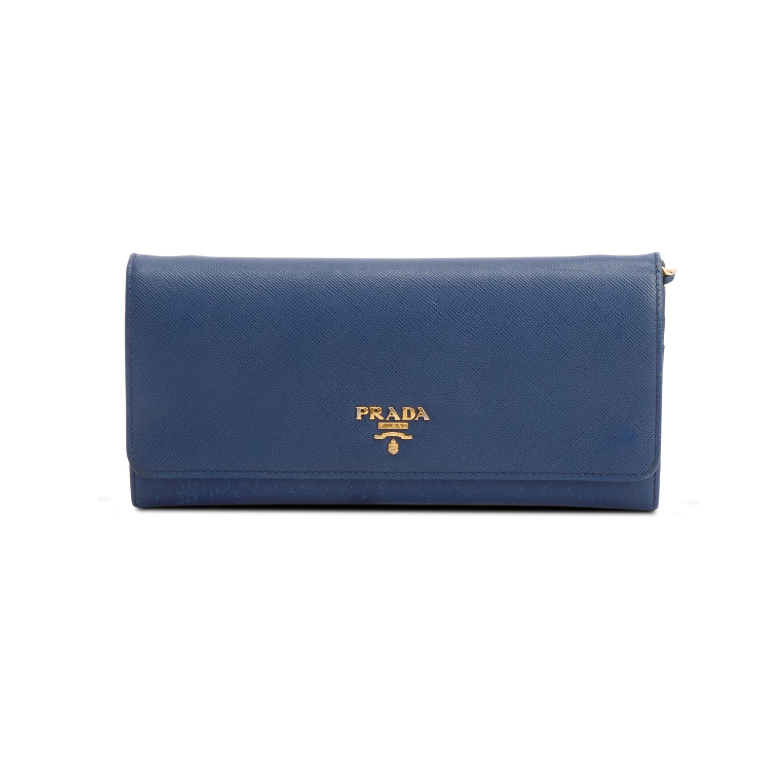 Prada Blue Saffiano Metal Continental Wallet on Chain w/ Box & Authenticity Card
