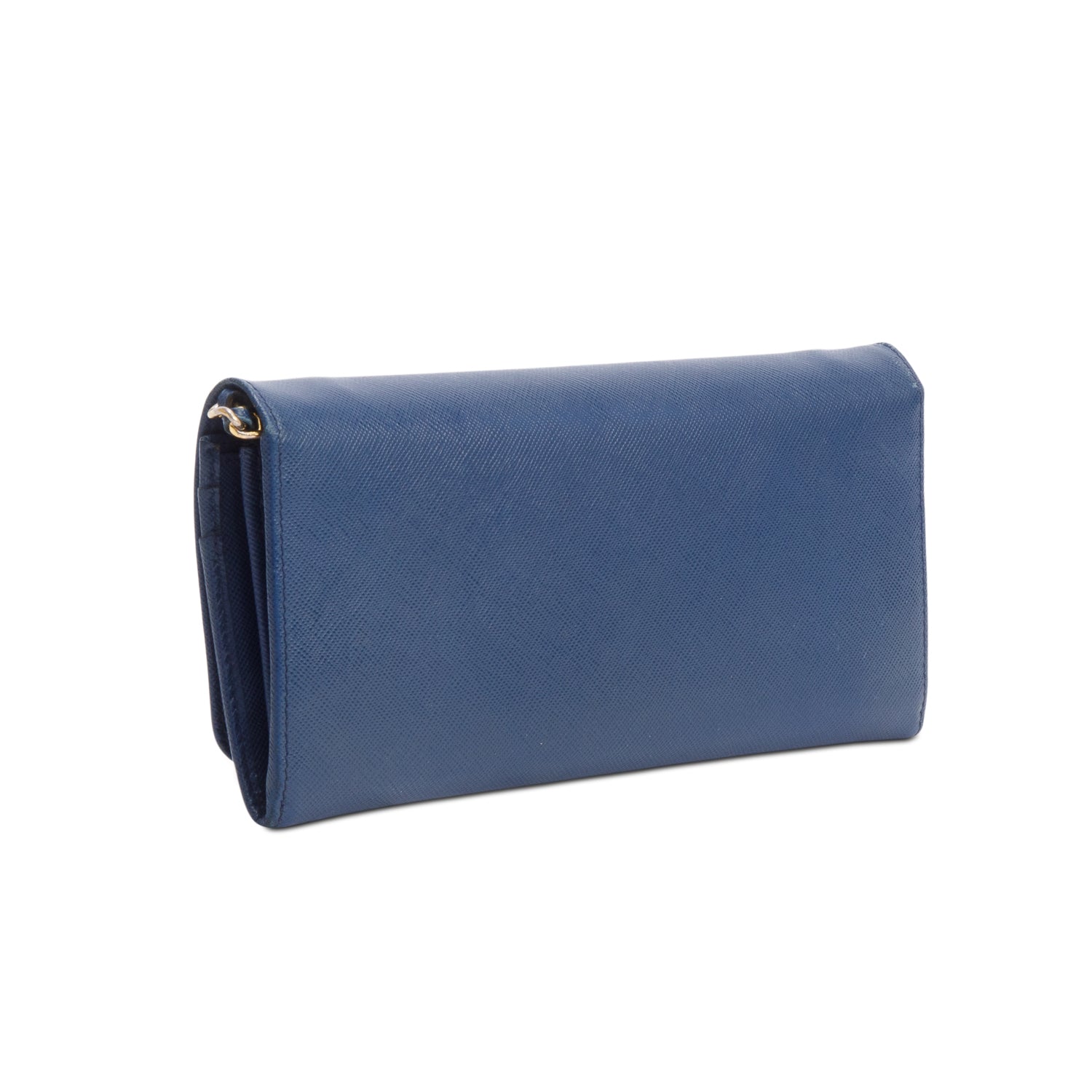 Prada Blue Saffiano Metal Continental Wallet on Chain w/ Box & Authenticity Card