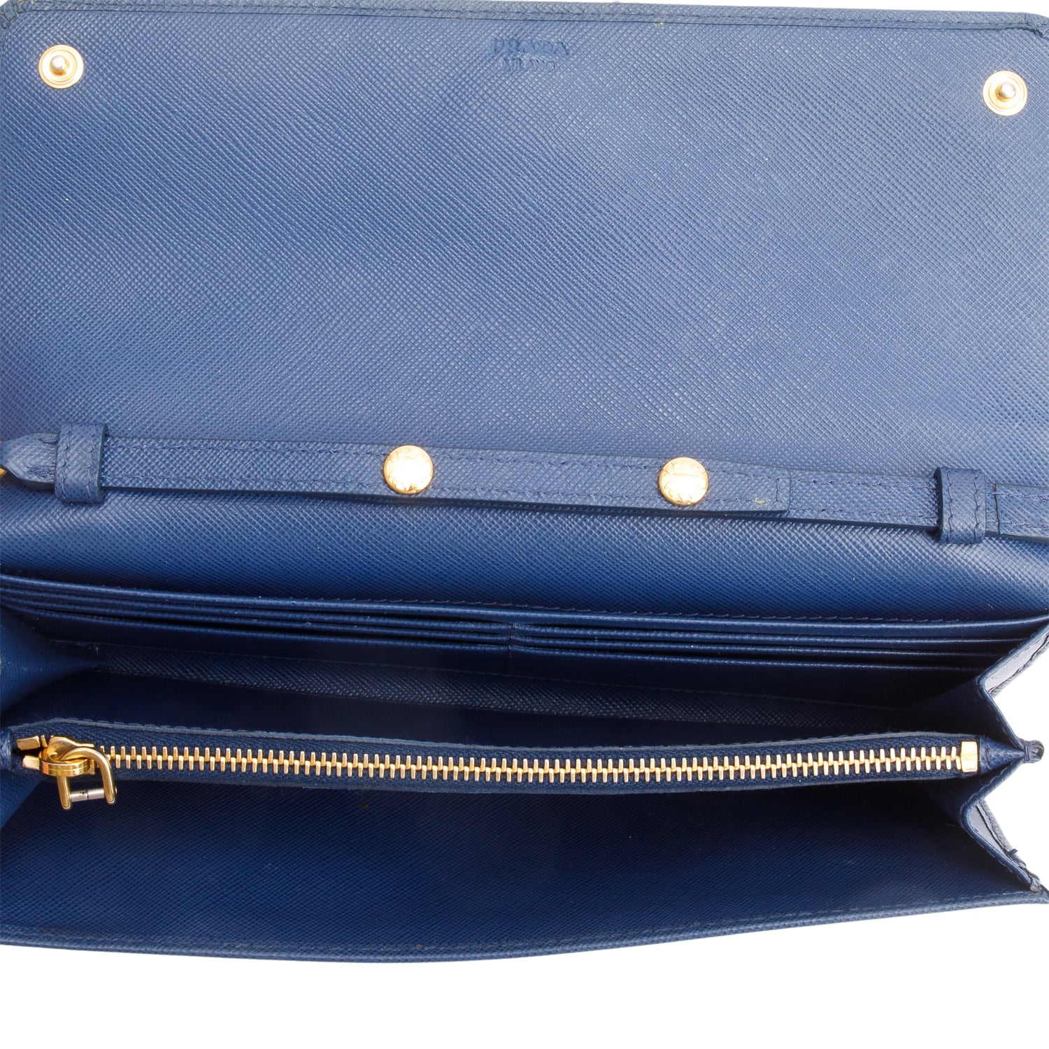 Prada Blue Saffiano Metal Continental Wallet on Chain w/ Box & Authenticity Card