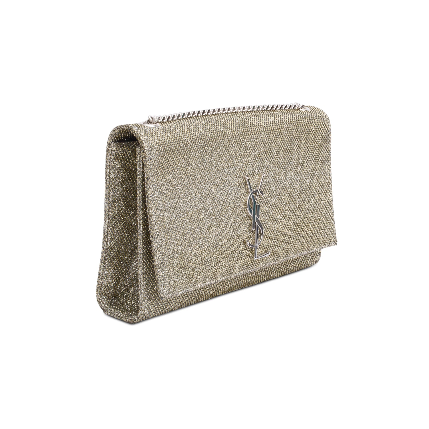 Saint Laurent Metallic Grey Glitter Canvas Medium Kate Bag
