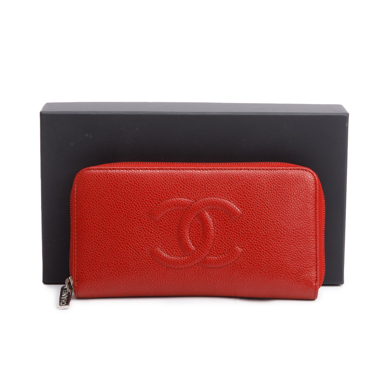 Chanel Red Caviar Leather Timeless CC Continental Zip Wallet w/ Box & Authenticity Card