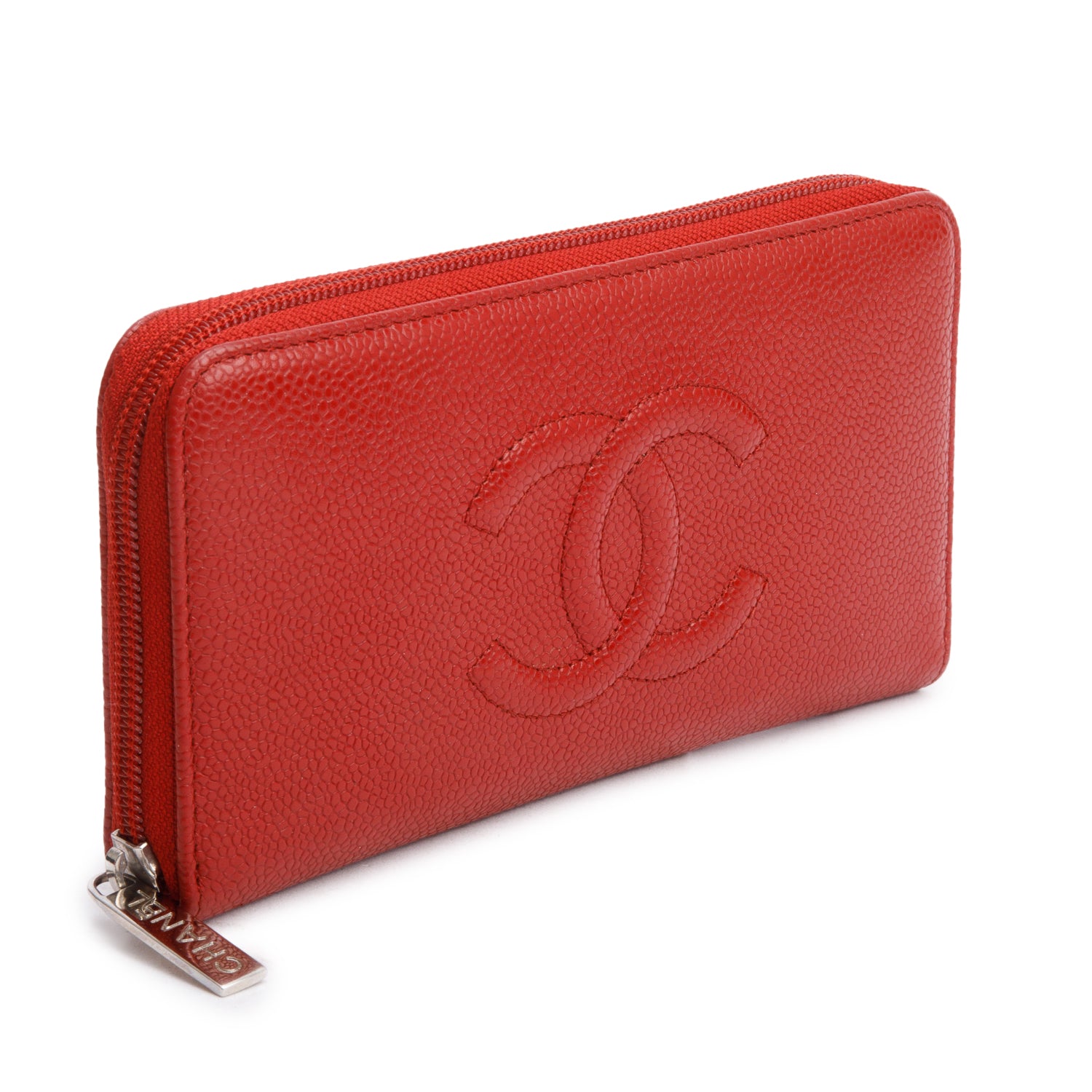 Chanel Red Caviar Leather Timeless CC Continental Zip Wallet w/ Box & Authenticity Card