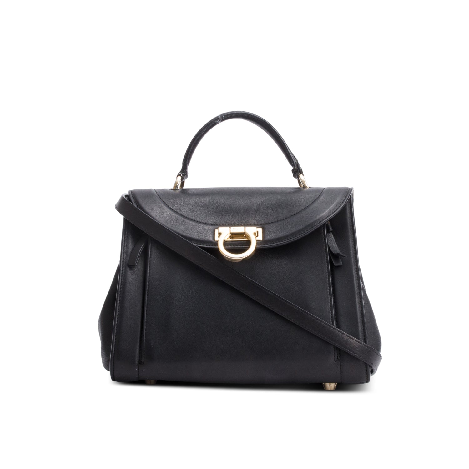 Ferragamo Black Leather Gancini Top Handle w/ Strap & Receipt