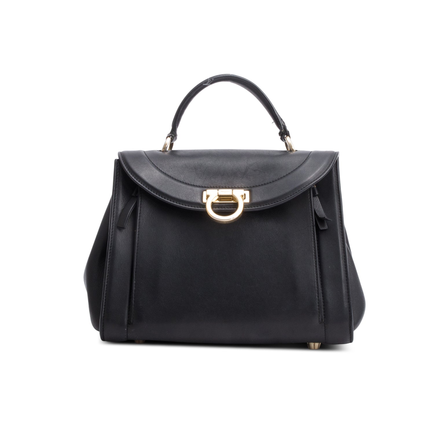 Ferragamo Black Leather Gancini Top Handle w/ Strap & Receipt