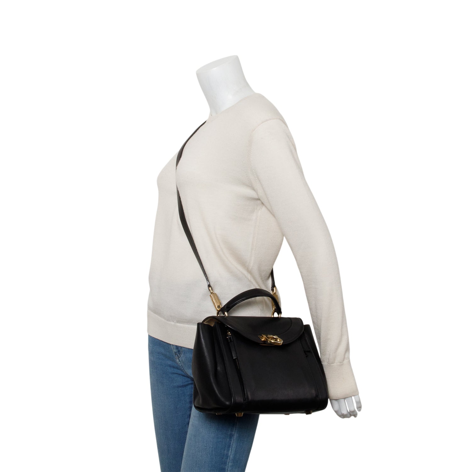 Ferragamo Black Leather Gancini Top Handle w/ Strap & Receipt