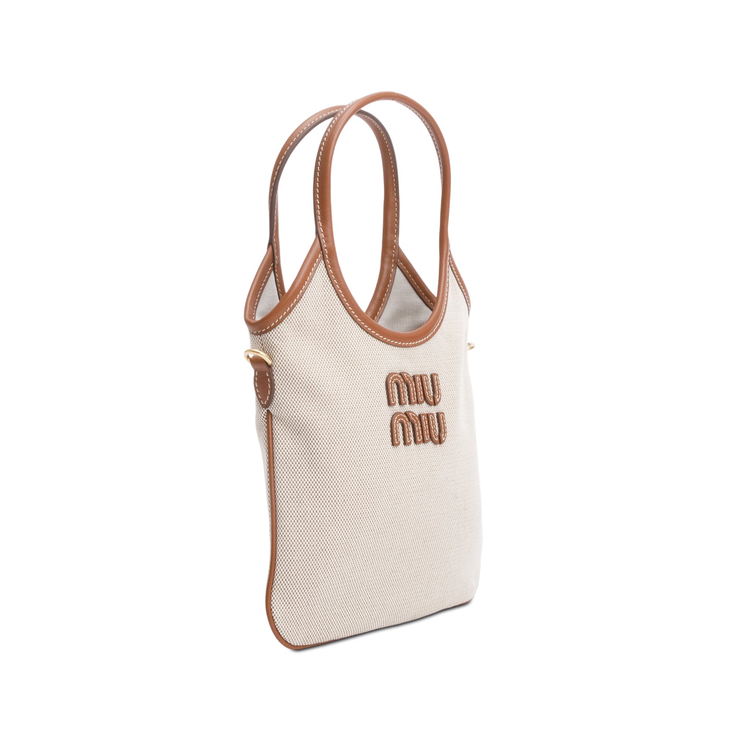 Miu Miu Nuetral Canvas Mini Ivy Tote Bag w/ Strap