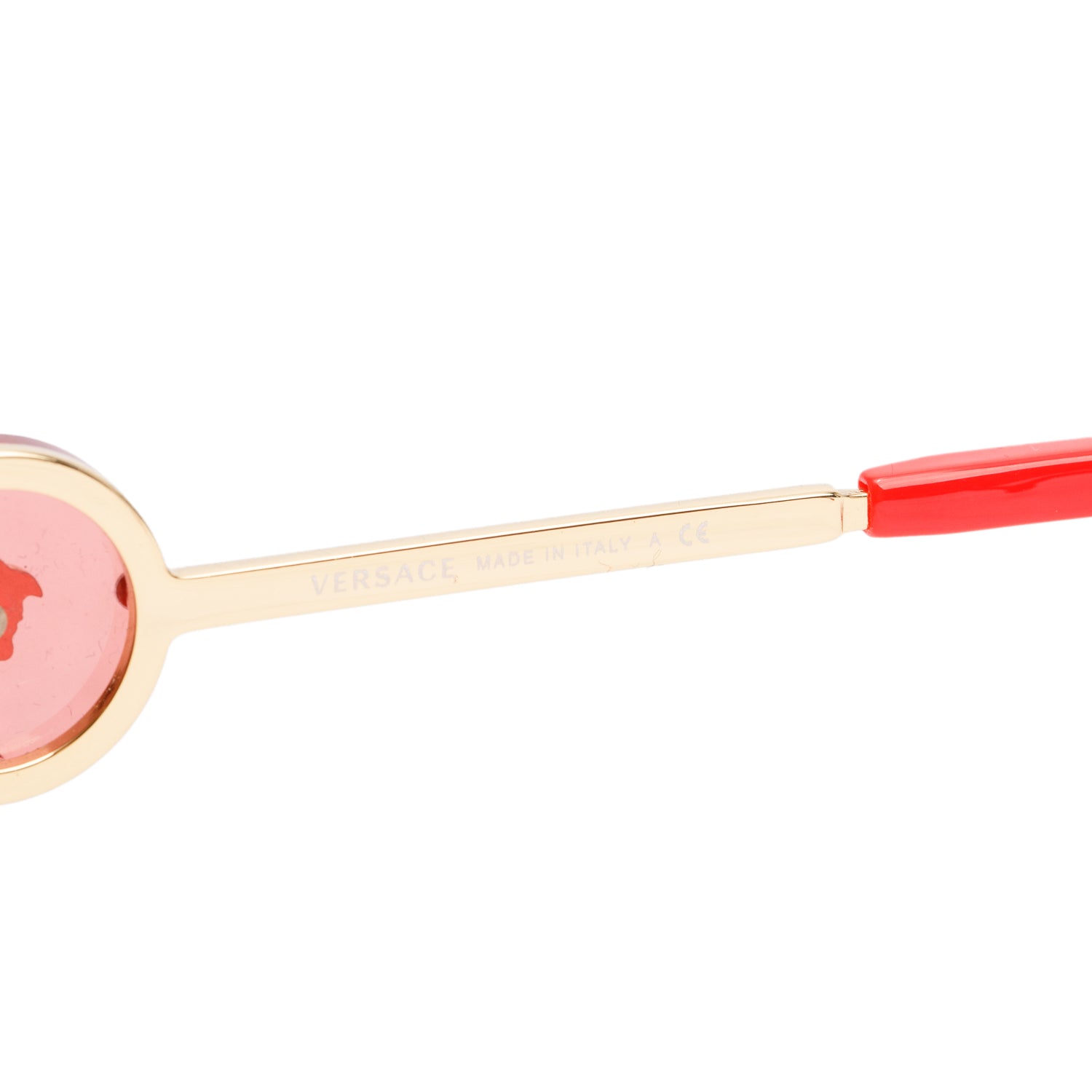 Versace 2233 Gold Tone Metal Red Acetate Medusa Navigator Aviator Sunglasses w/ Box & Case