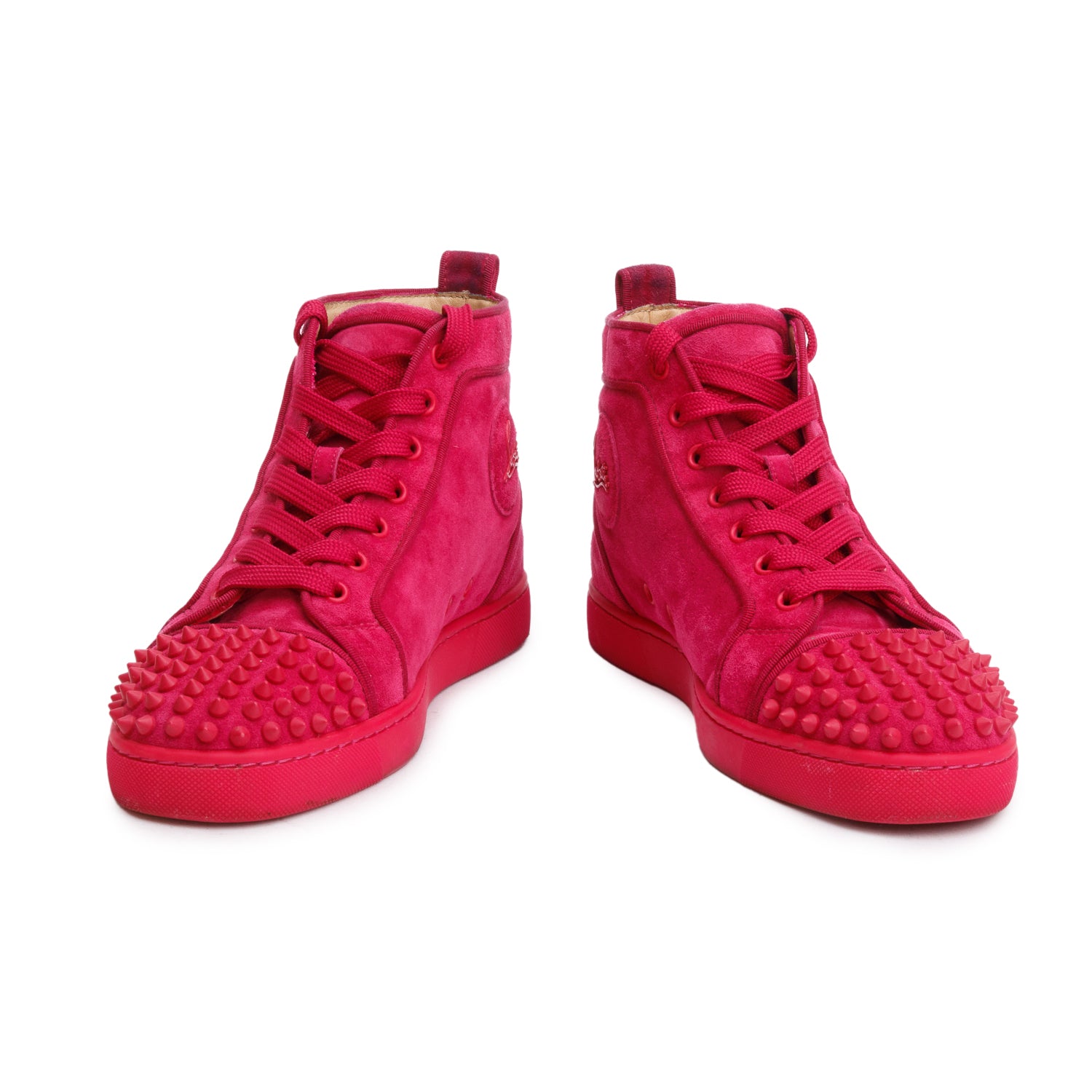 Christian Louboutin Pink Suede Louis Spikes Orlato High-Top Sneakers, Size 39 w/ Box