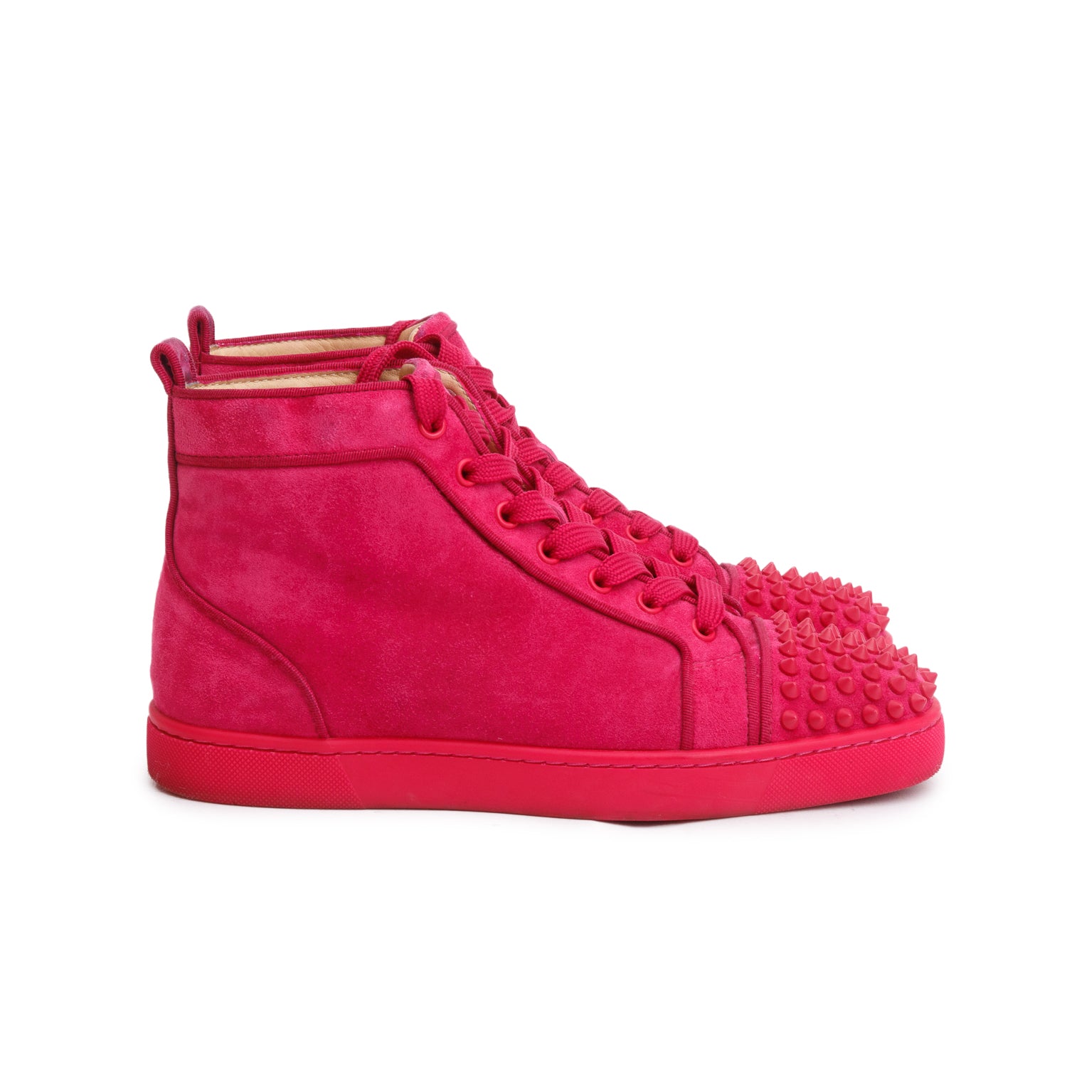 Christian Louboutin Pink Suede Louis Spikes Orlato High-Top Sneakers, Size 39 w/ Box