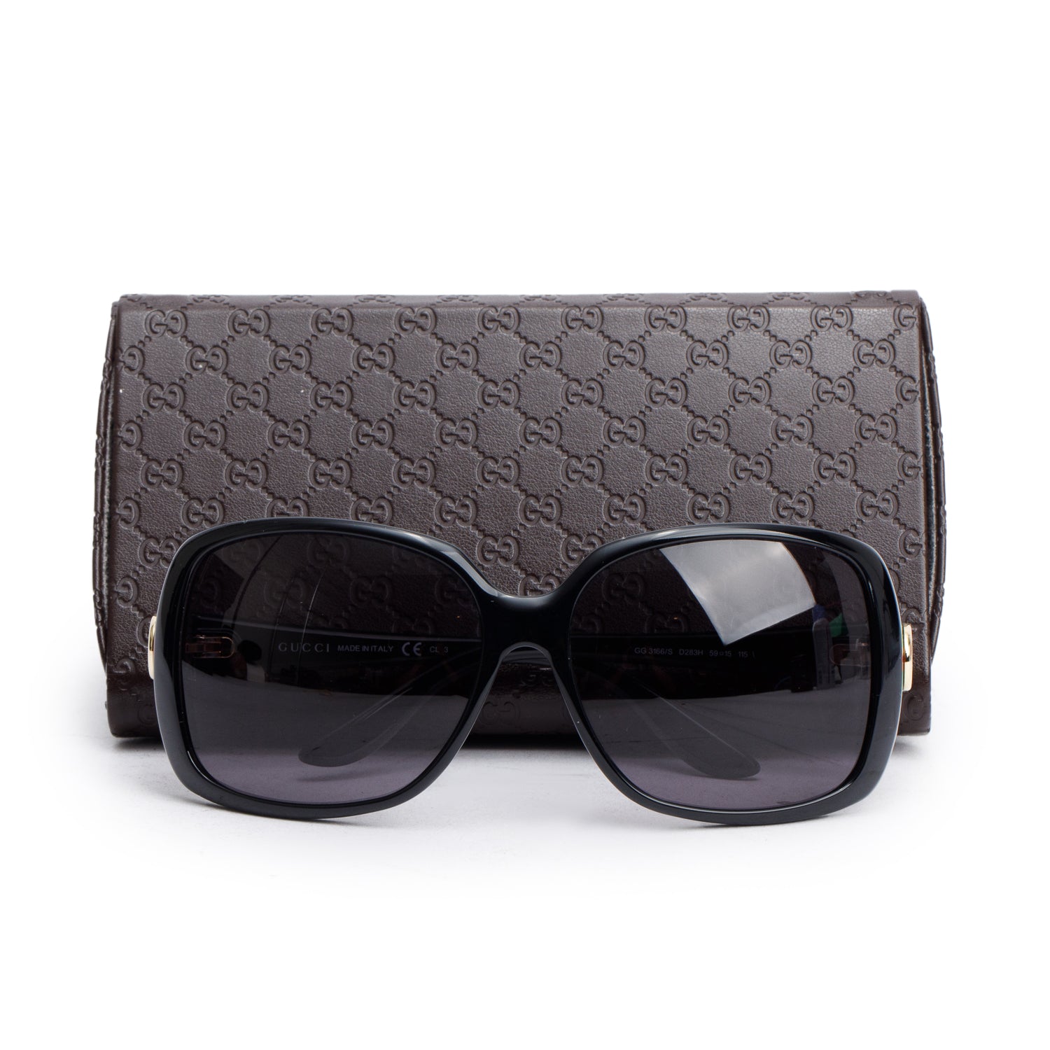 Gucci GG03166/S Black Acetate Web Interlocking G Accent Oversize Square Sunglasses w/ Case