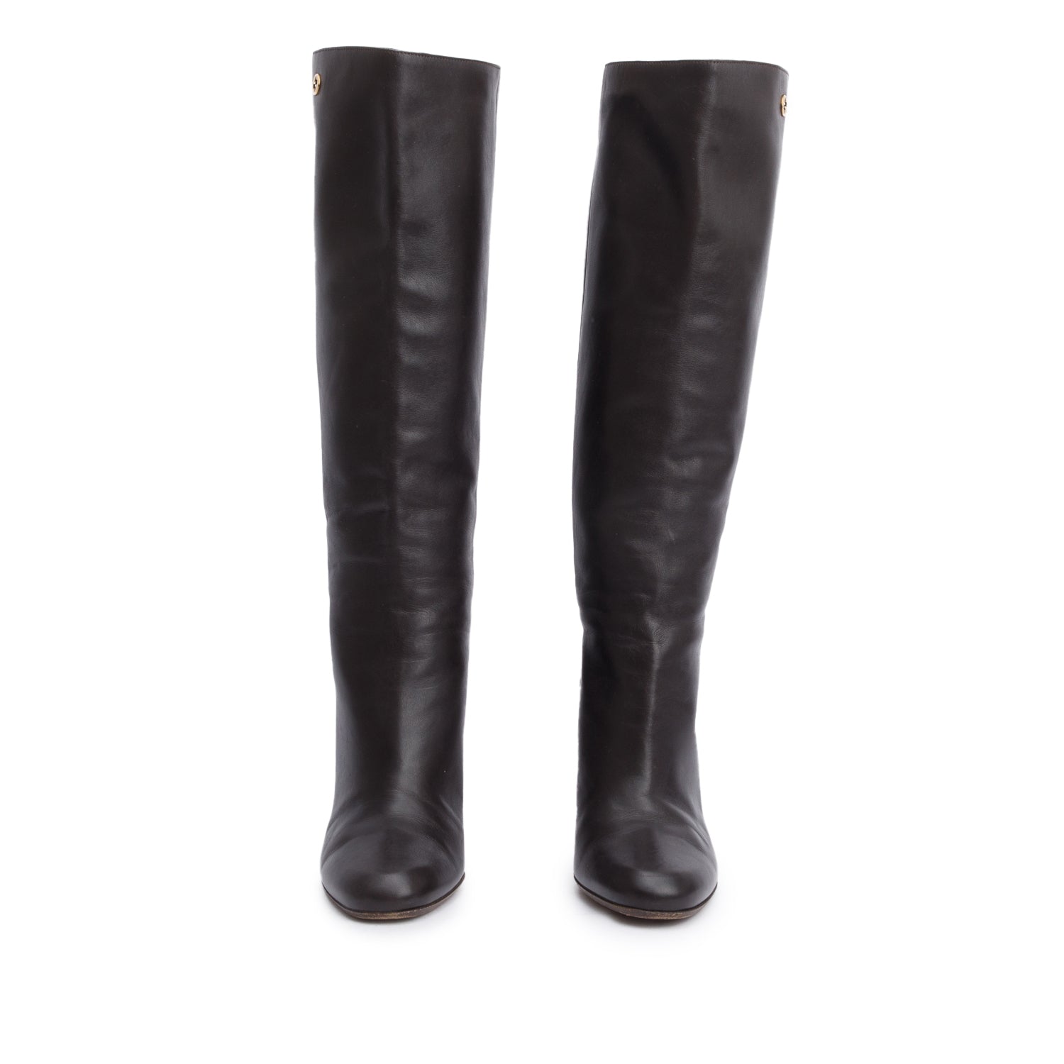 Gucci Brown Leather Knee-High Interlocking G Riding Boots, Size 37.5