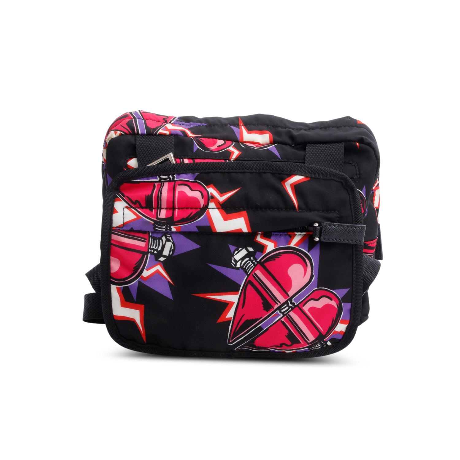 Prada X Universal Studios Black Multicolor Tessuto Nylon Frankenstein Heart Harnes Body Bag