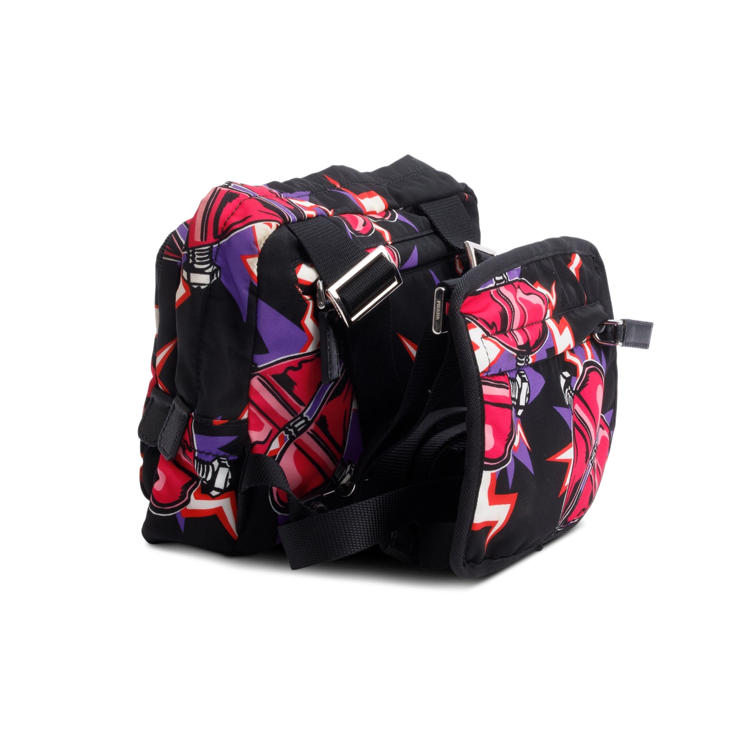 Prada X Universal Studios Black Multicolor Tessuto Nylon Frankenstein Heart Harnes Body Bag