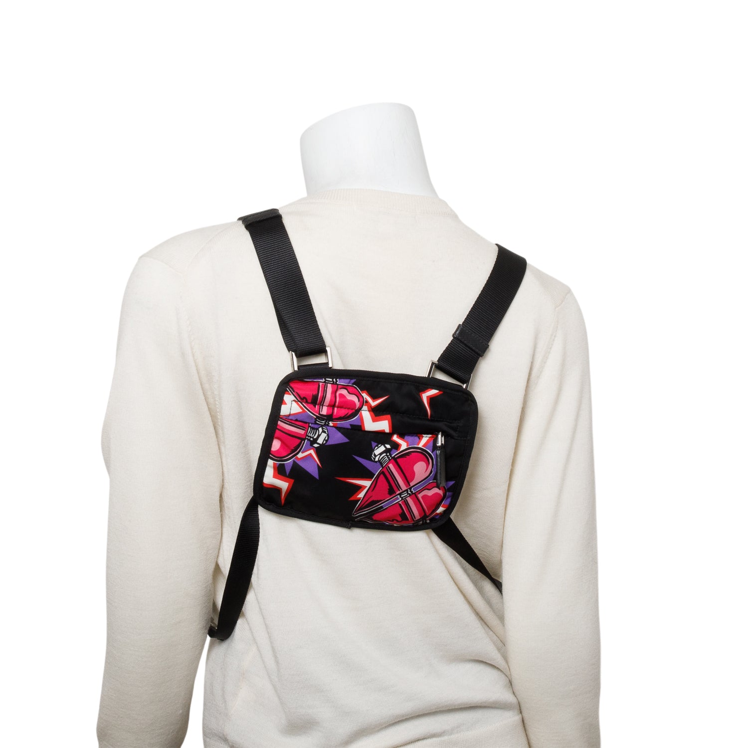 Prada X Universal Studios Black Multicolor Tessuto Nylon Frankenstein Heart Harnes Body Bag