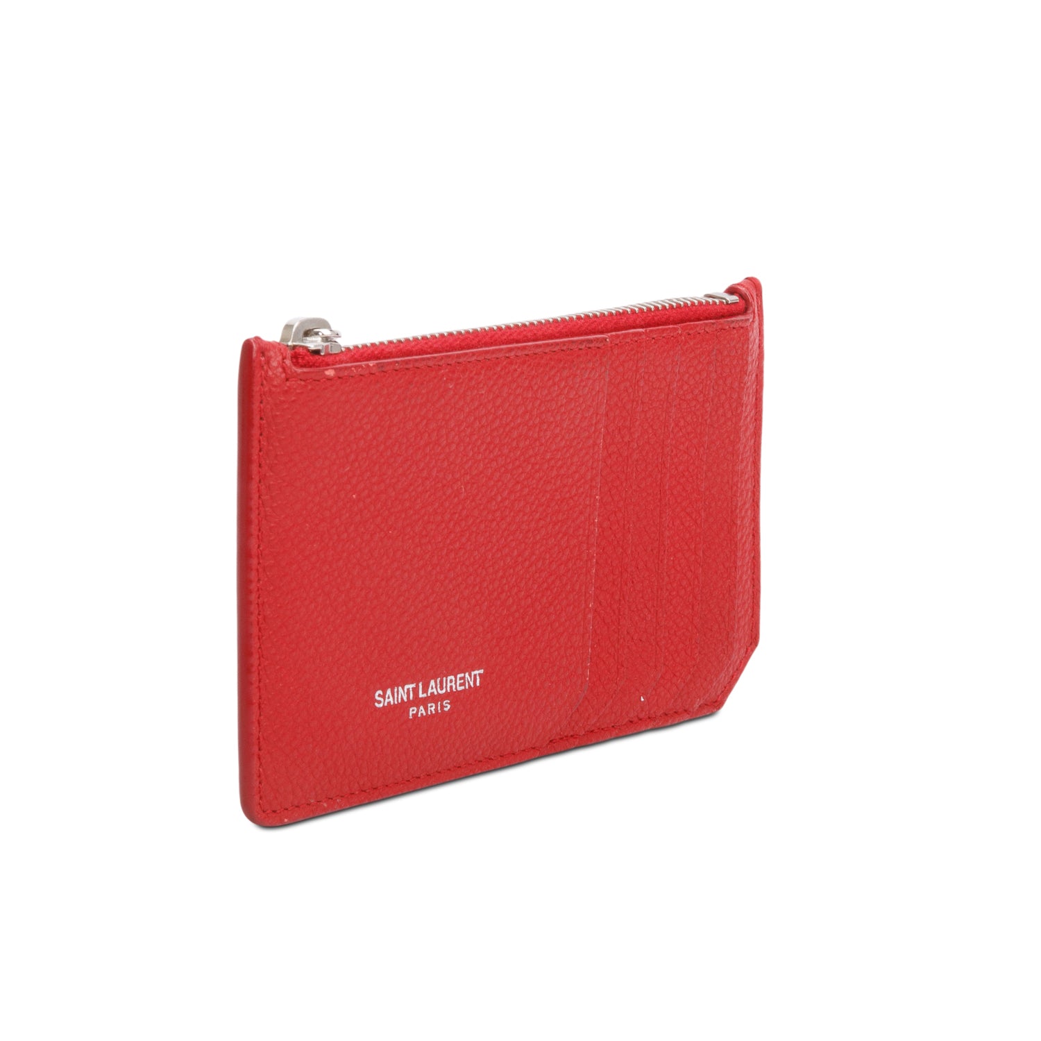 Saint Laurent Red Calfskin Leather Paris Fragments Zipped Card Case w/ Receipt